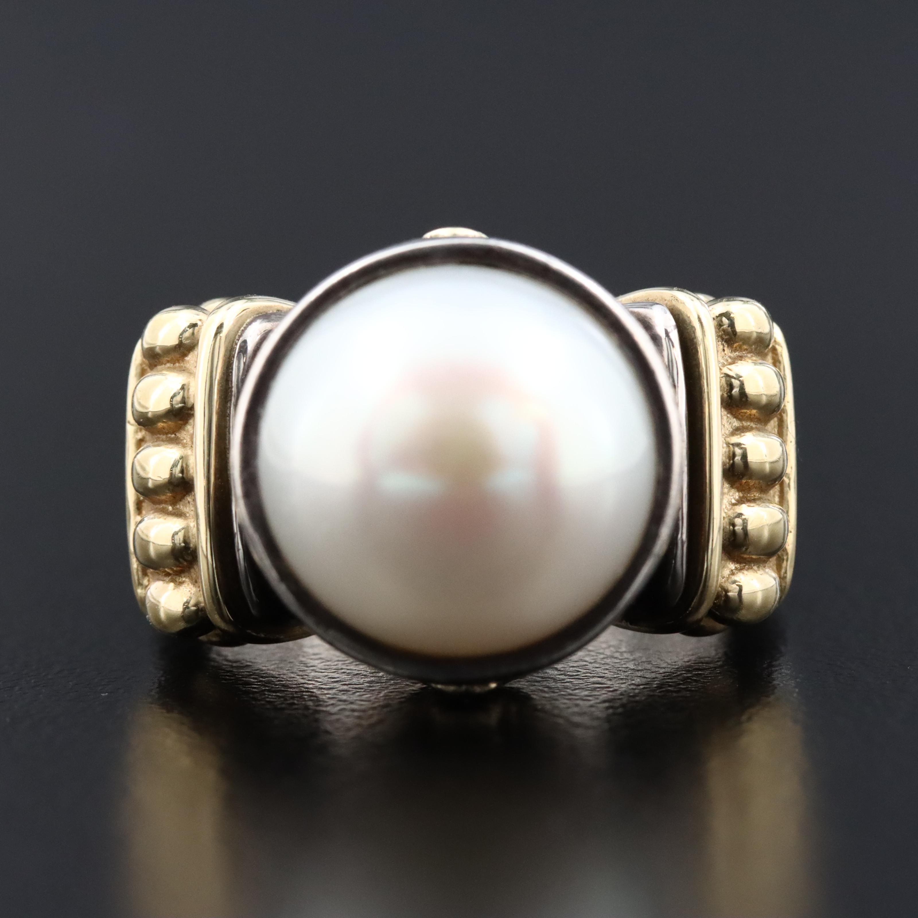 Caviar by Lagos Luna Sterling Pearl Ring with 18K Accents
