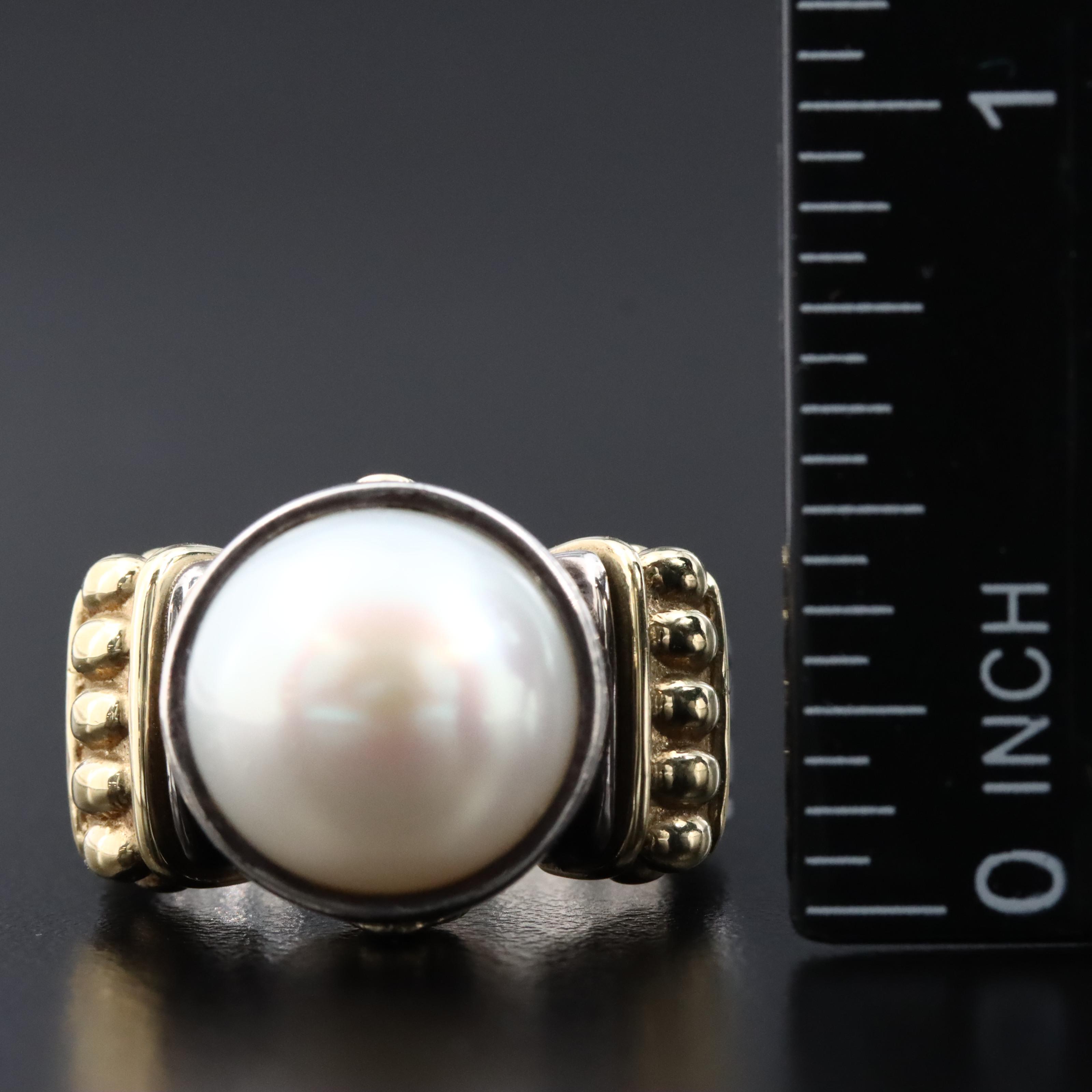 Caviar by Lagos Luna Sterling Pearl Ring with 18K Accents