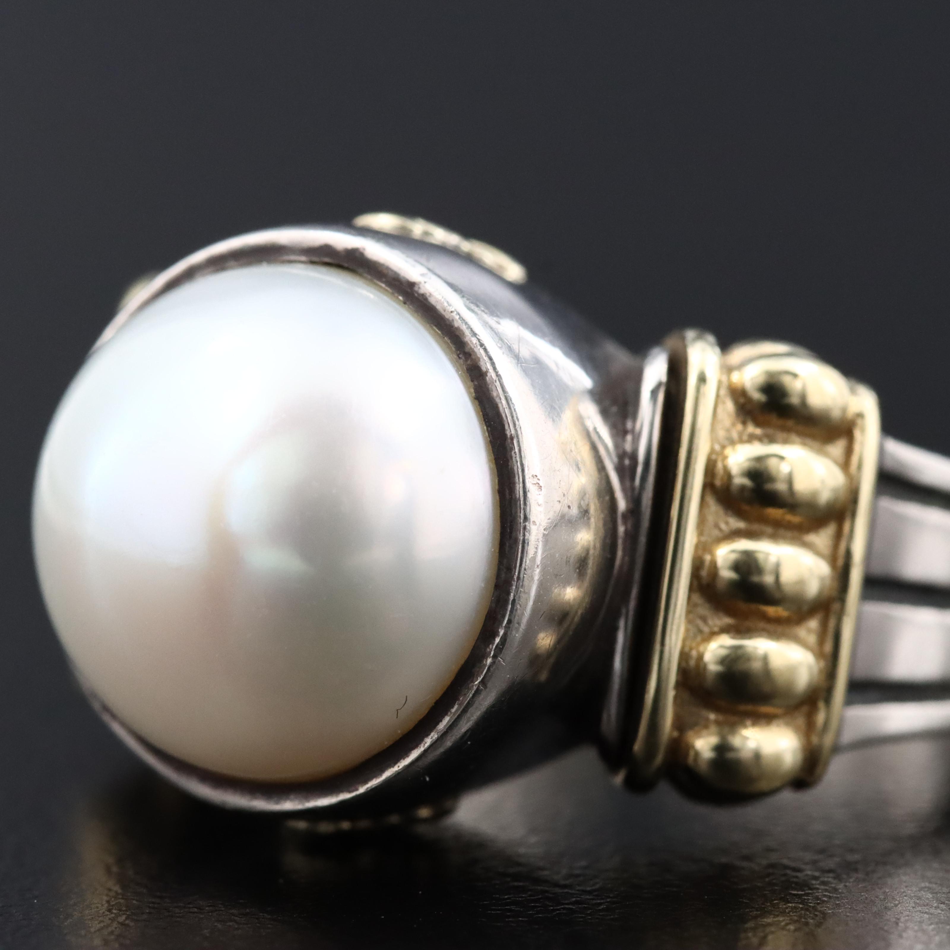 Caviar by Lagos Luna Sterling Pearl Ring with 18K Accents