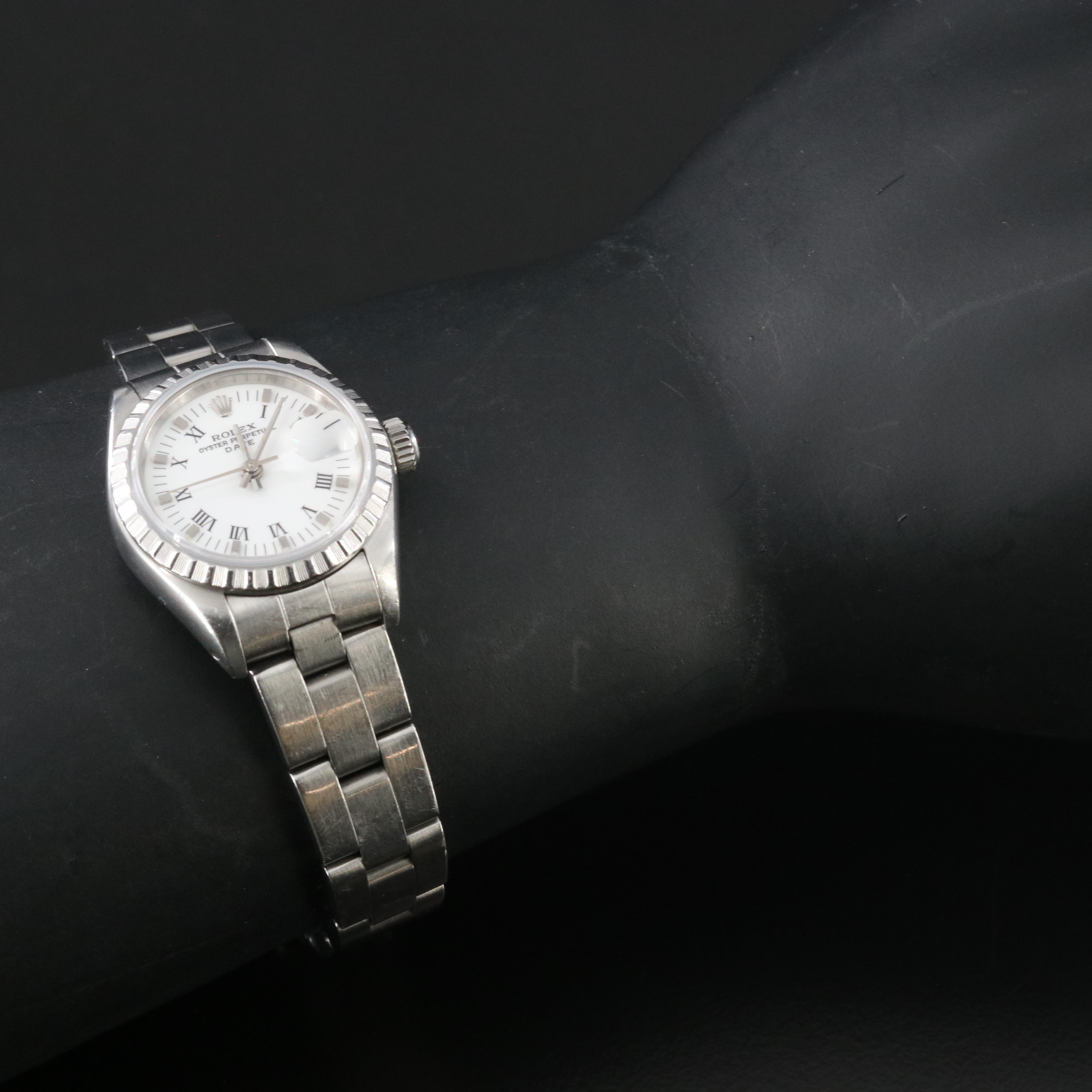 Rolex Oyster Perpetual Date 69240 White 26mm Steel Automatic Watch c.1988