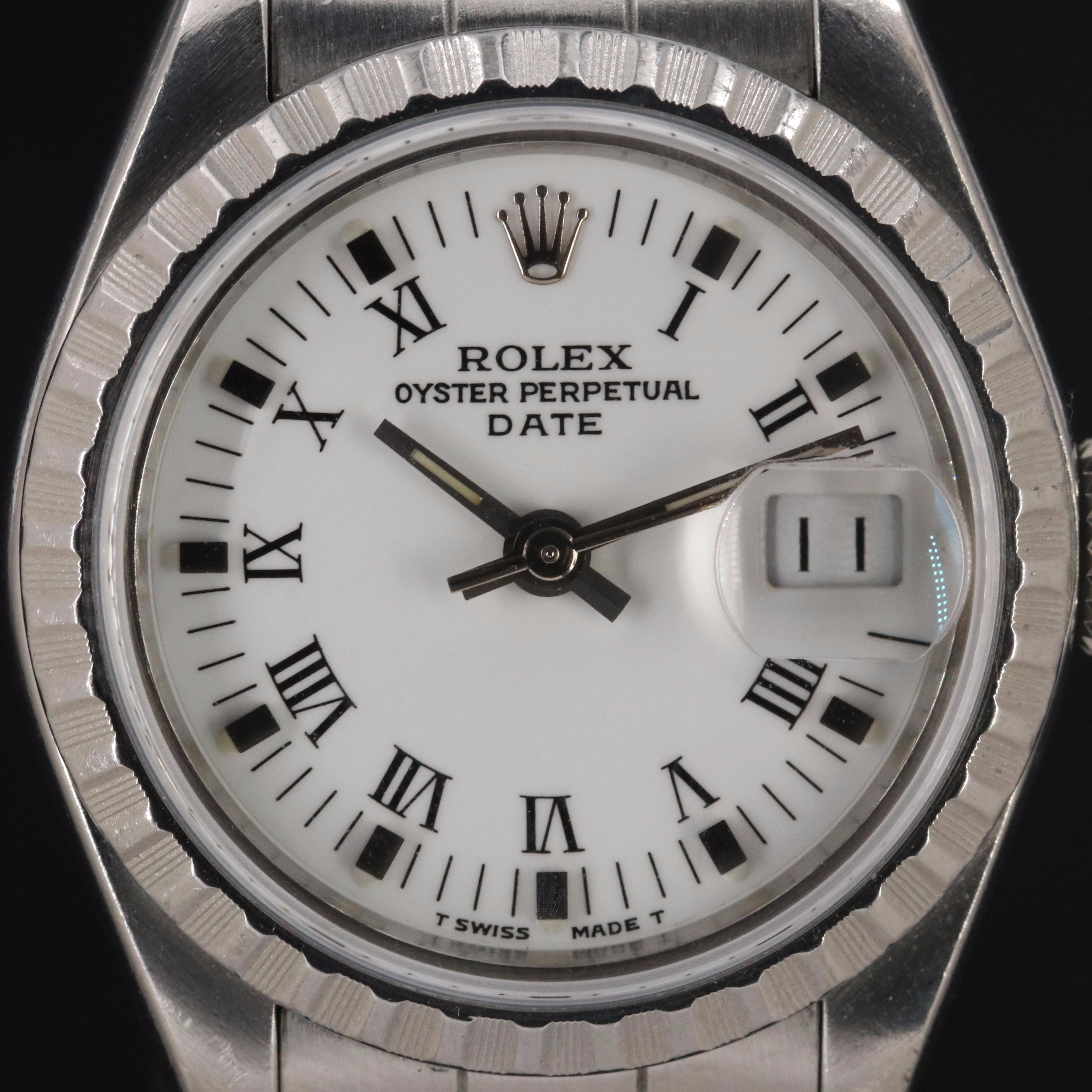 Rolex Oyster Perpetual Date 69240 White 26mm Steel Automatic Watch c.1988