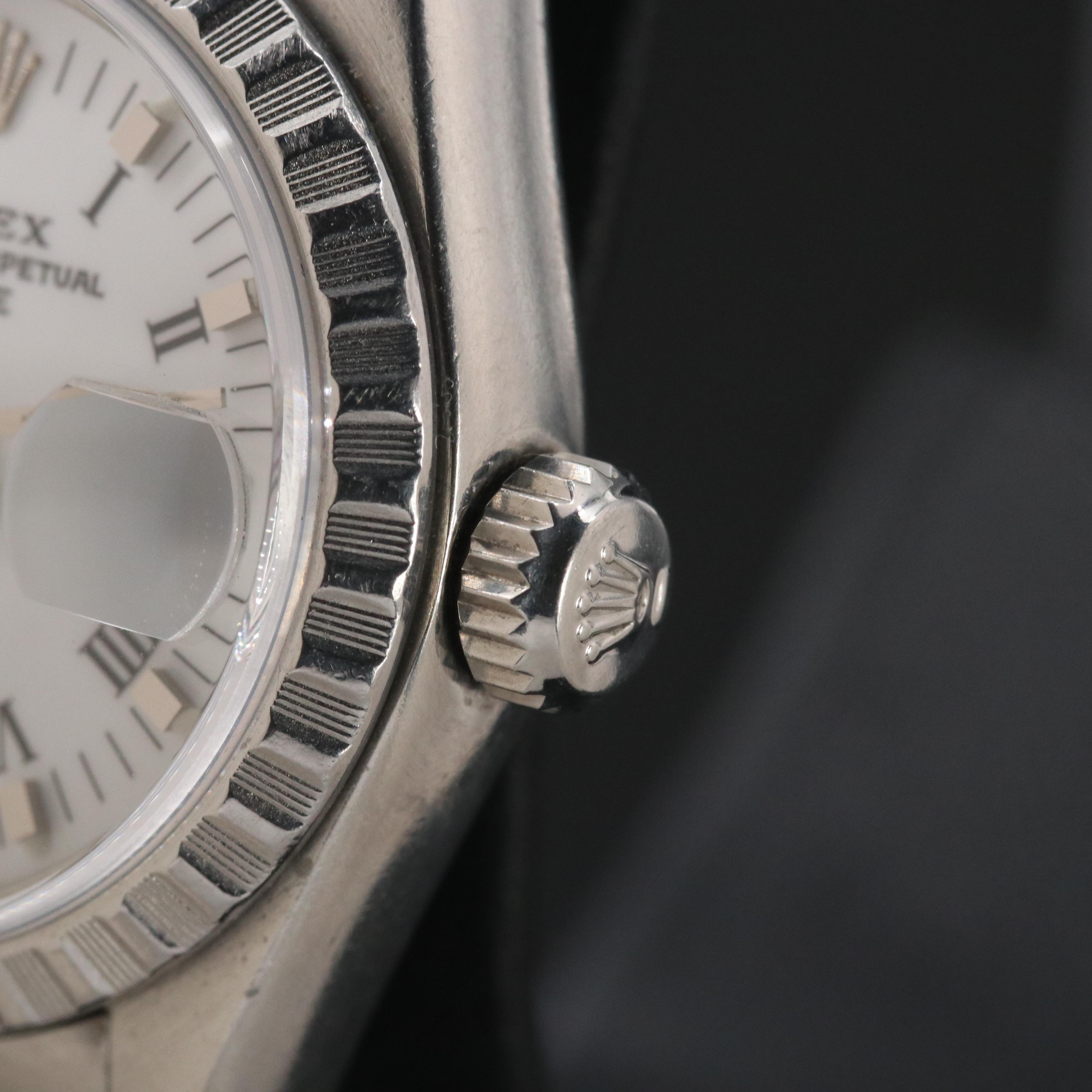 Rolex Oyster Perpetual Date 69240 White 26mm Steel Automatic Watch c.1988