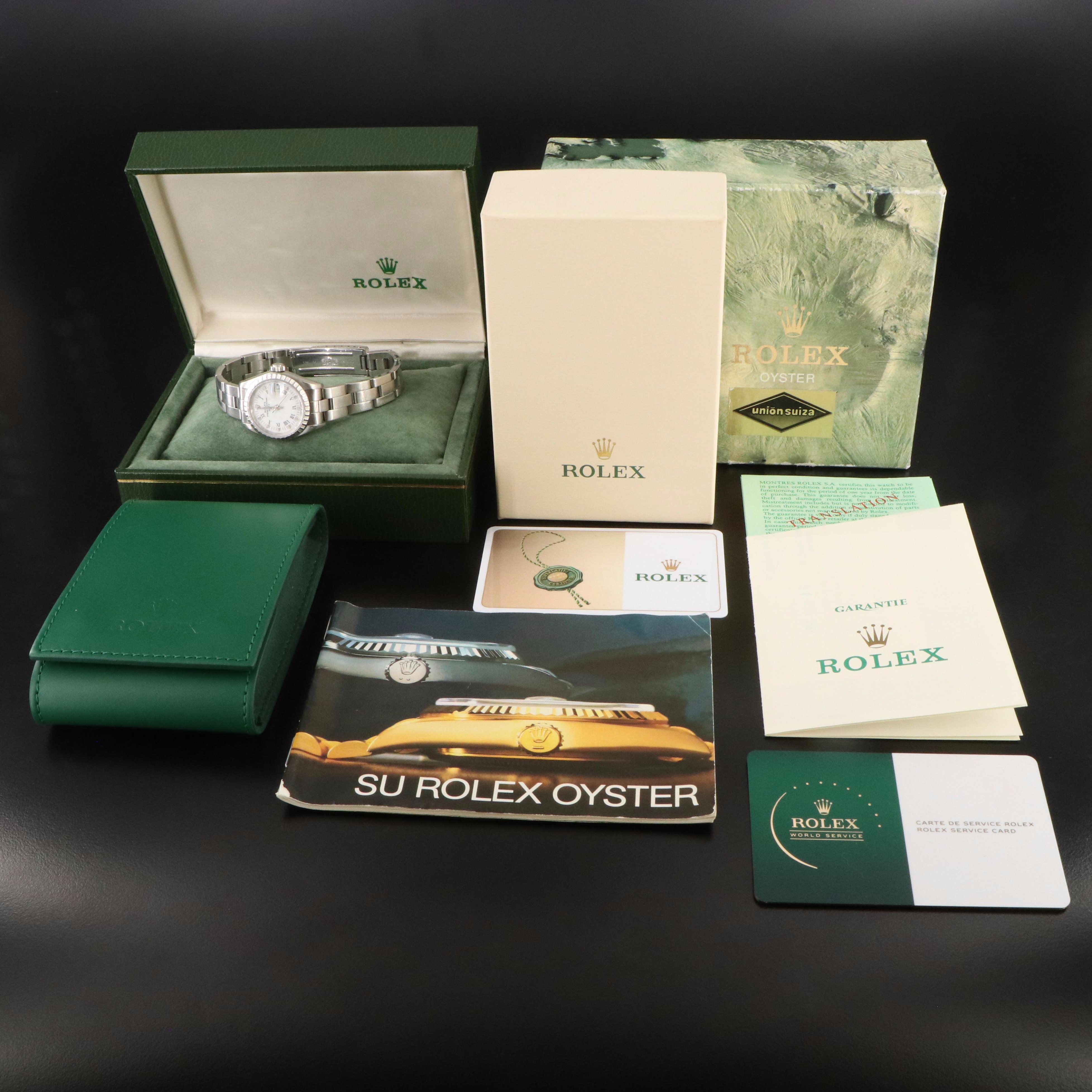 Rolex Oyster Perpetual Date 69240 White 26mm Steel Automatic Watch c.1988