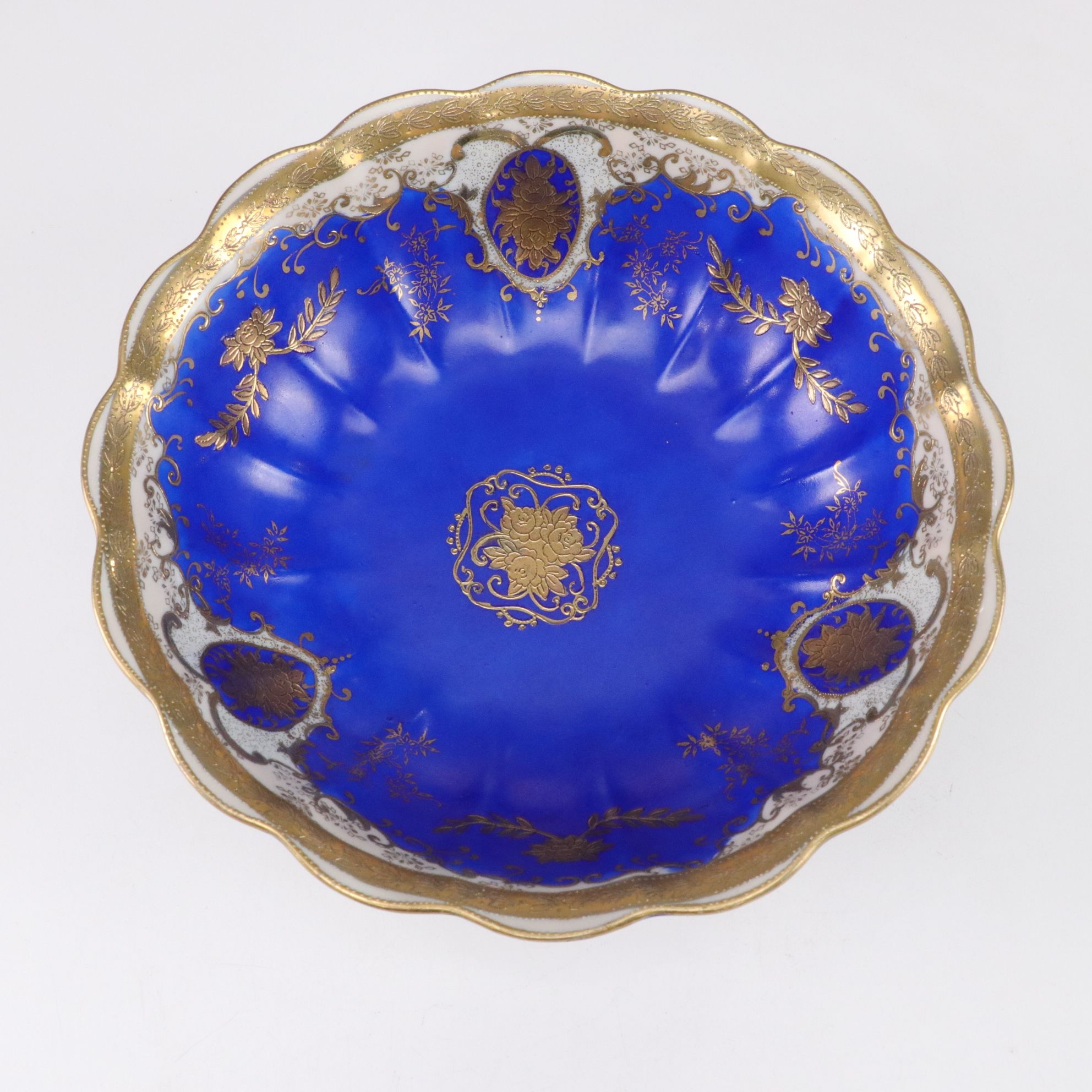 Hand-Painted Gilt & Royal Blue Decorative Bowl