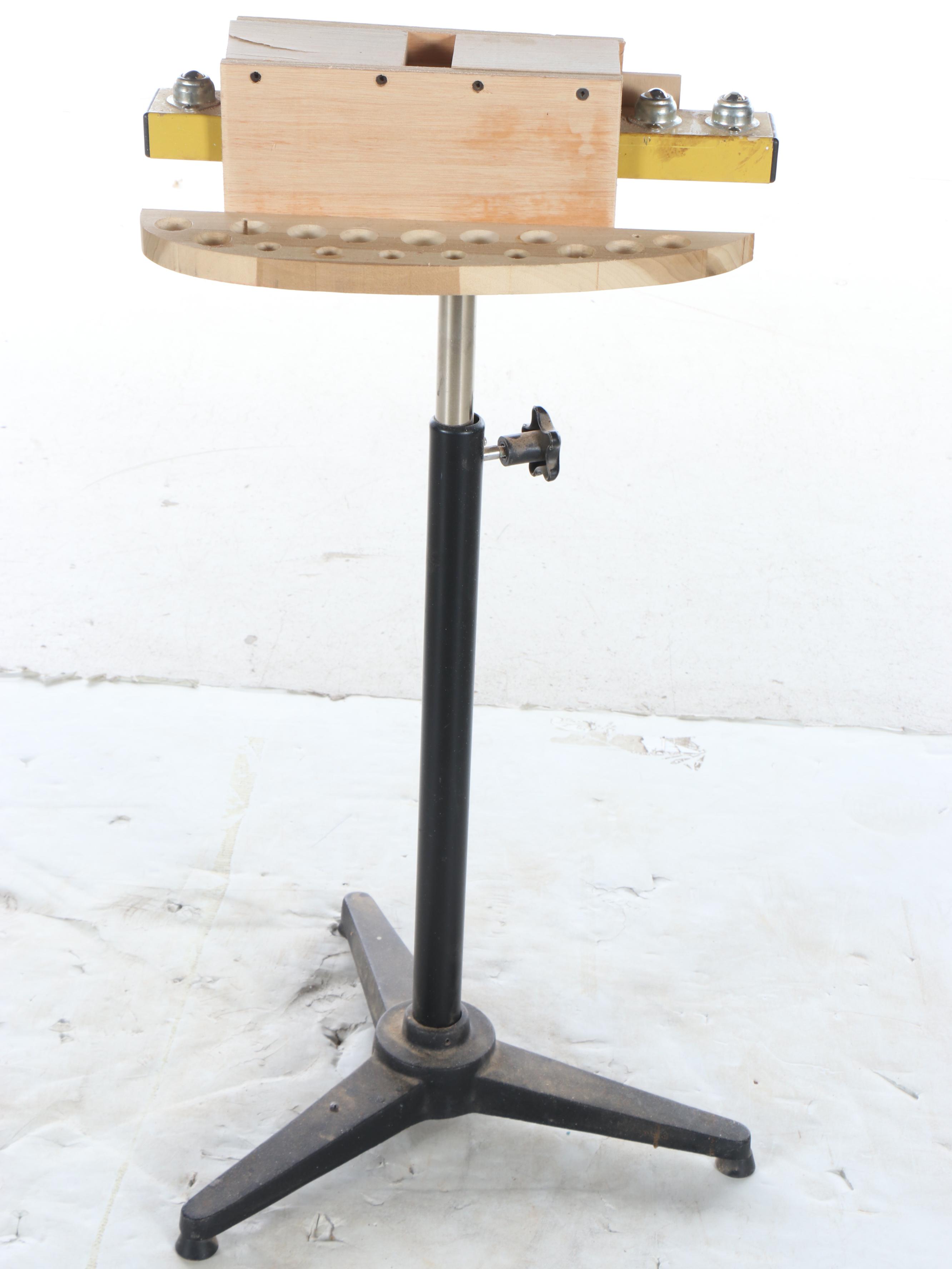 Woodworking Tool Stand with Craftsman and Assorted Wood-Handled Steel Chisels