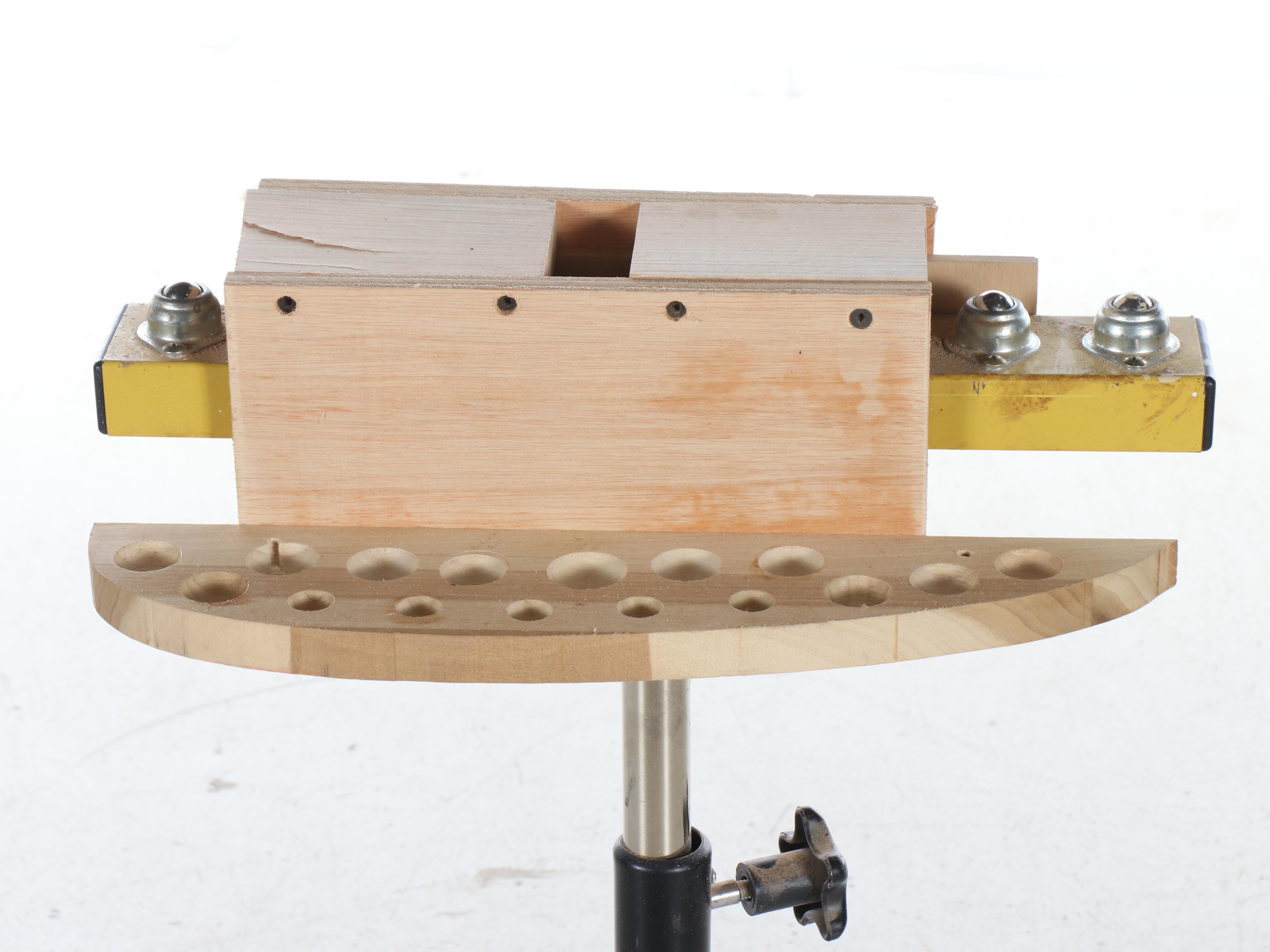 Woodworking Tool Stand with Craftsman and Assorted Wood-Handled Steel Chisels