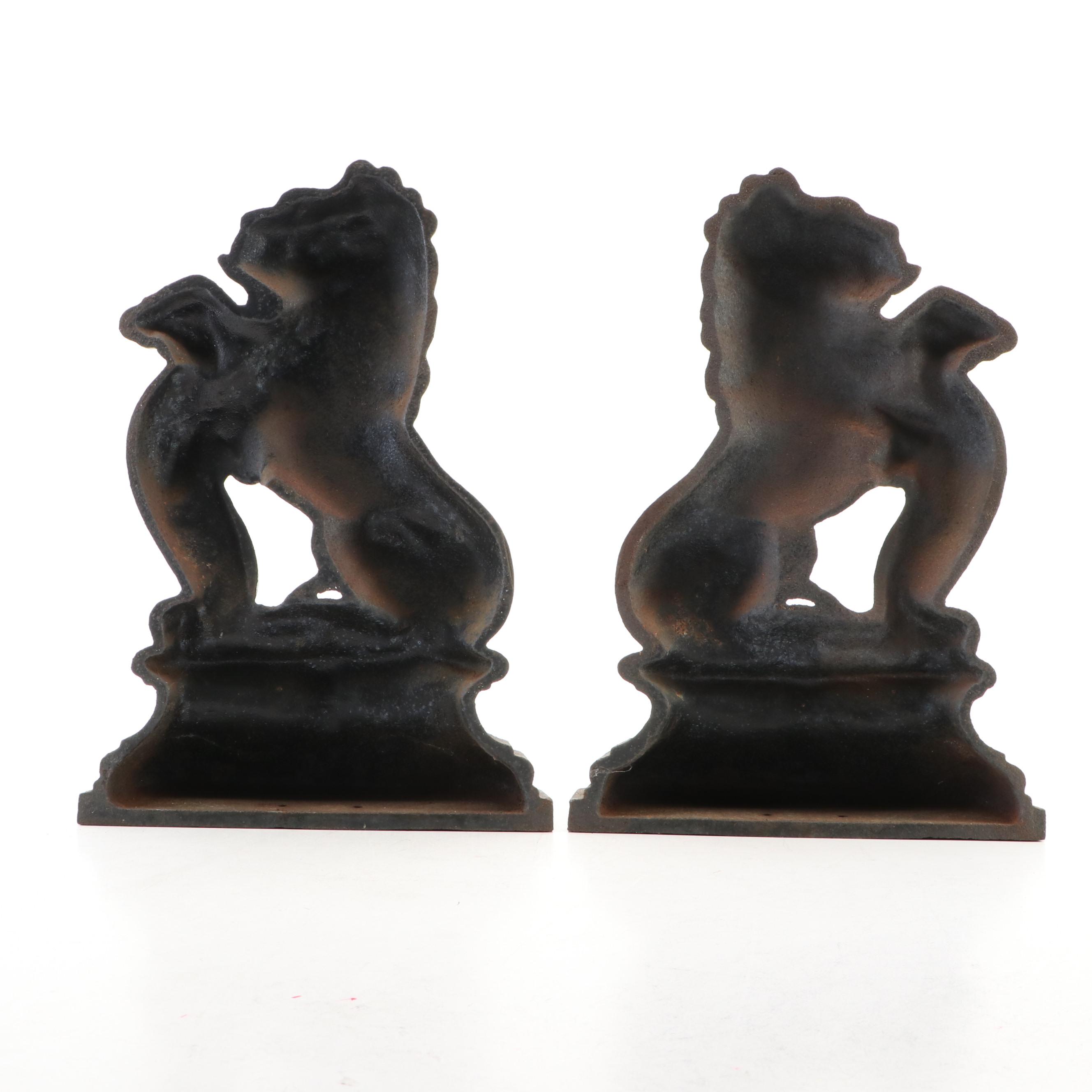 Pair of Cast Iron Lion Doorstops