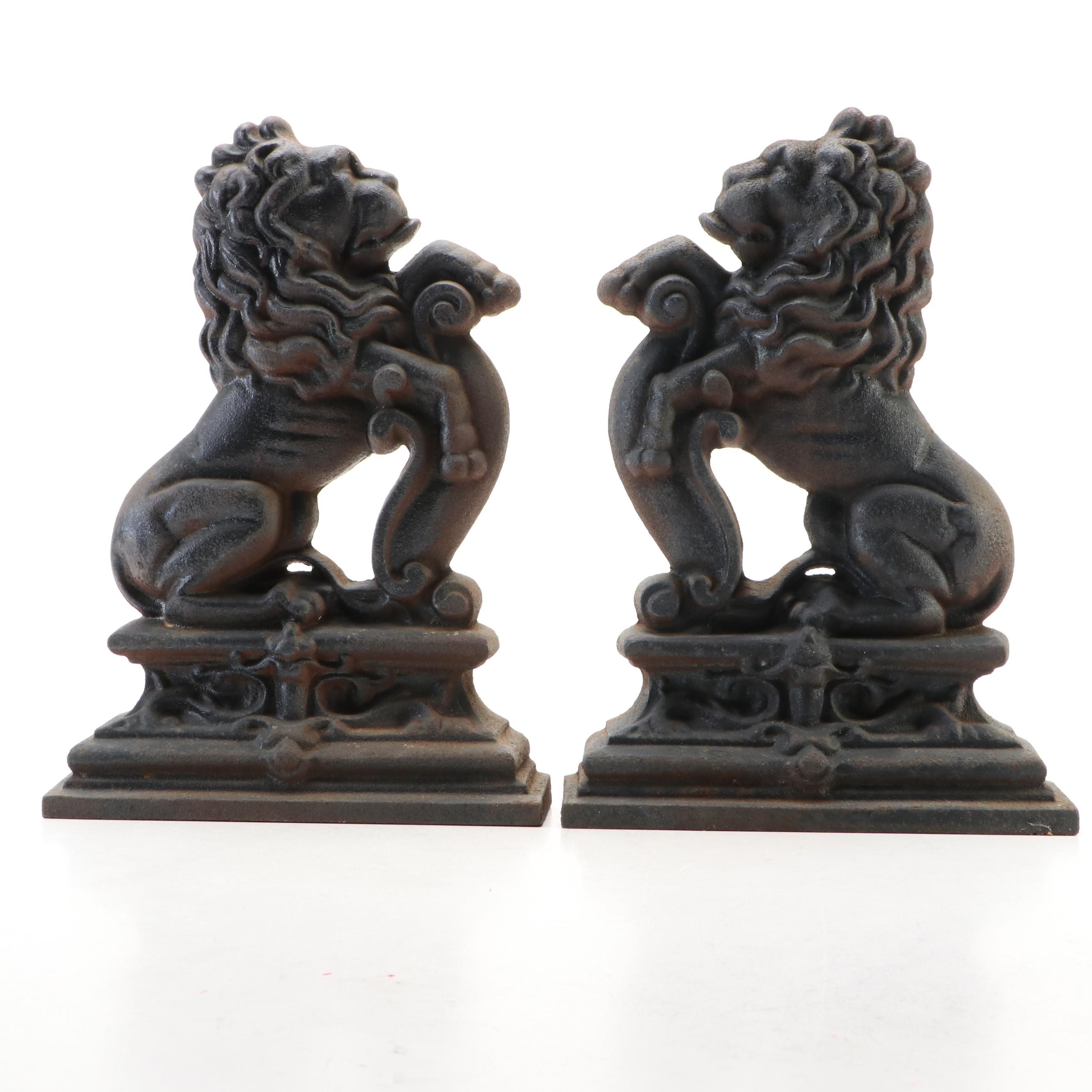 Pair of Cast Iron Lion Doorstops
