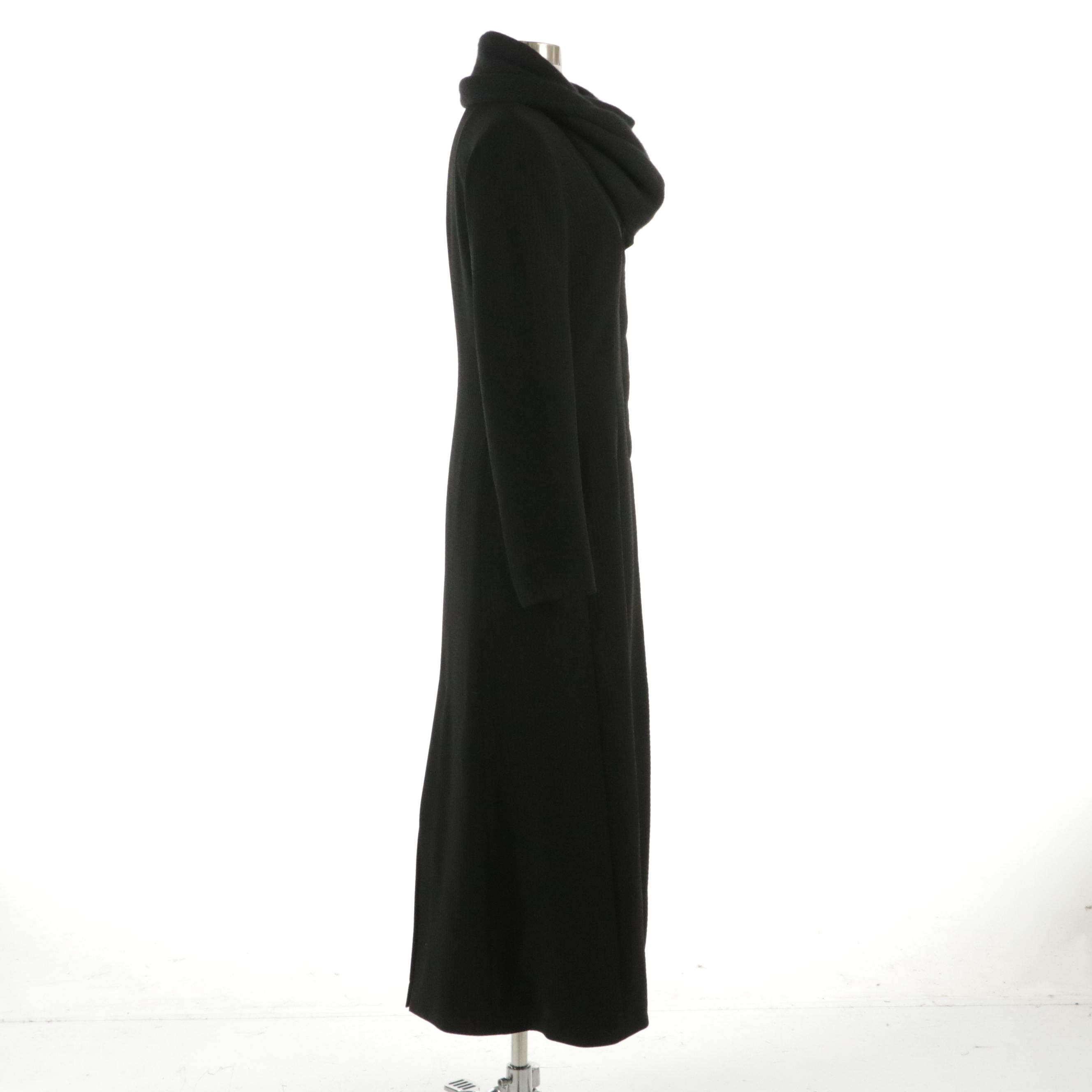 Giorgio Armani Black Textured Coat with Cashmere Knit Shawl Collar