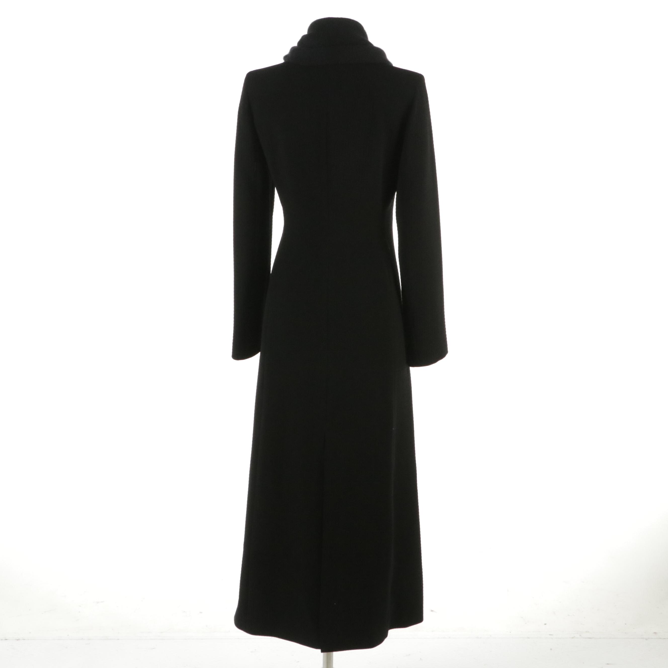 Giorgio Armani Black Textured Coat with Cashmere Knit Shawl Collar