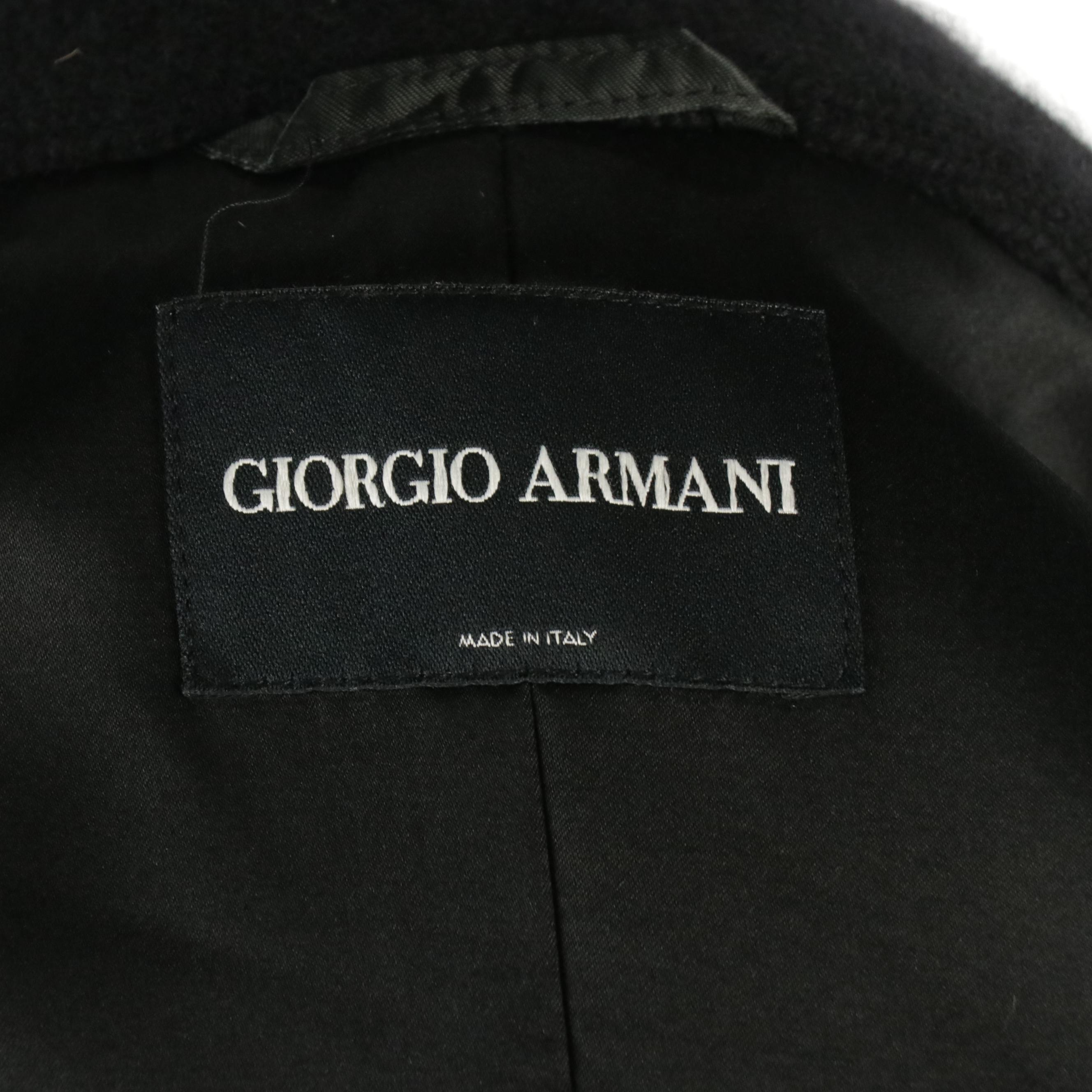 Giorgio Armani Black Textured Coat with Cashmere Knit Shawl Collar