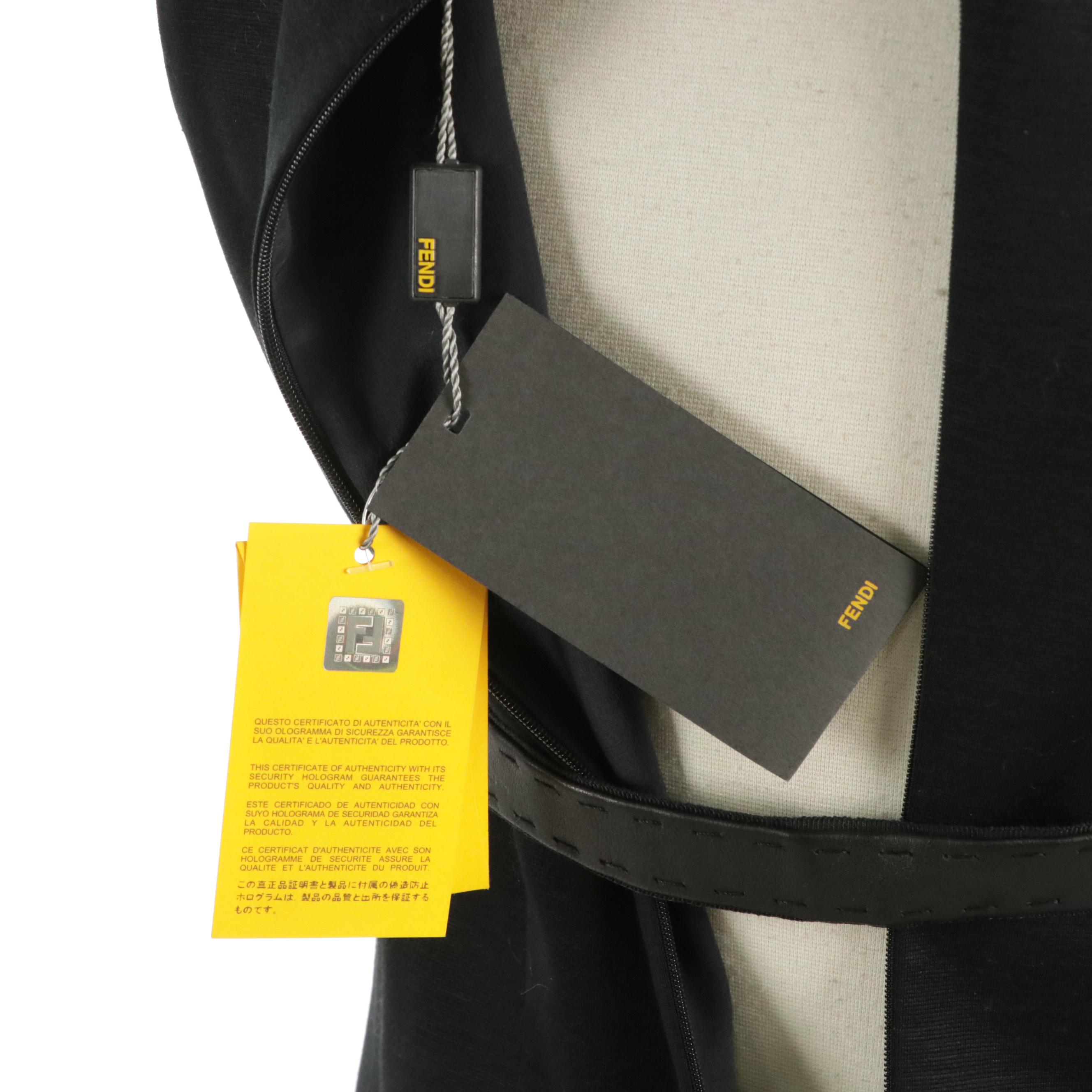 Fendi Black Wool Blend Jersey Sleeveless Dress with Belt and Retains Tags