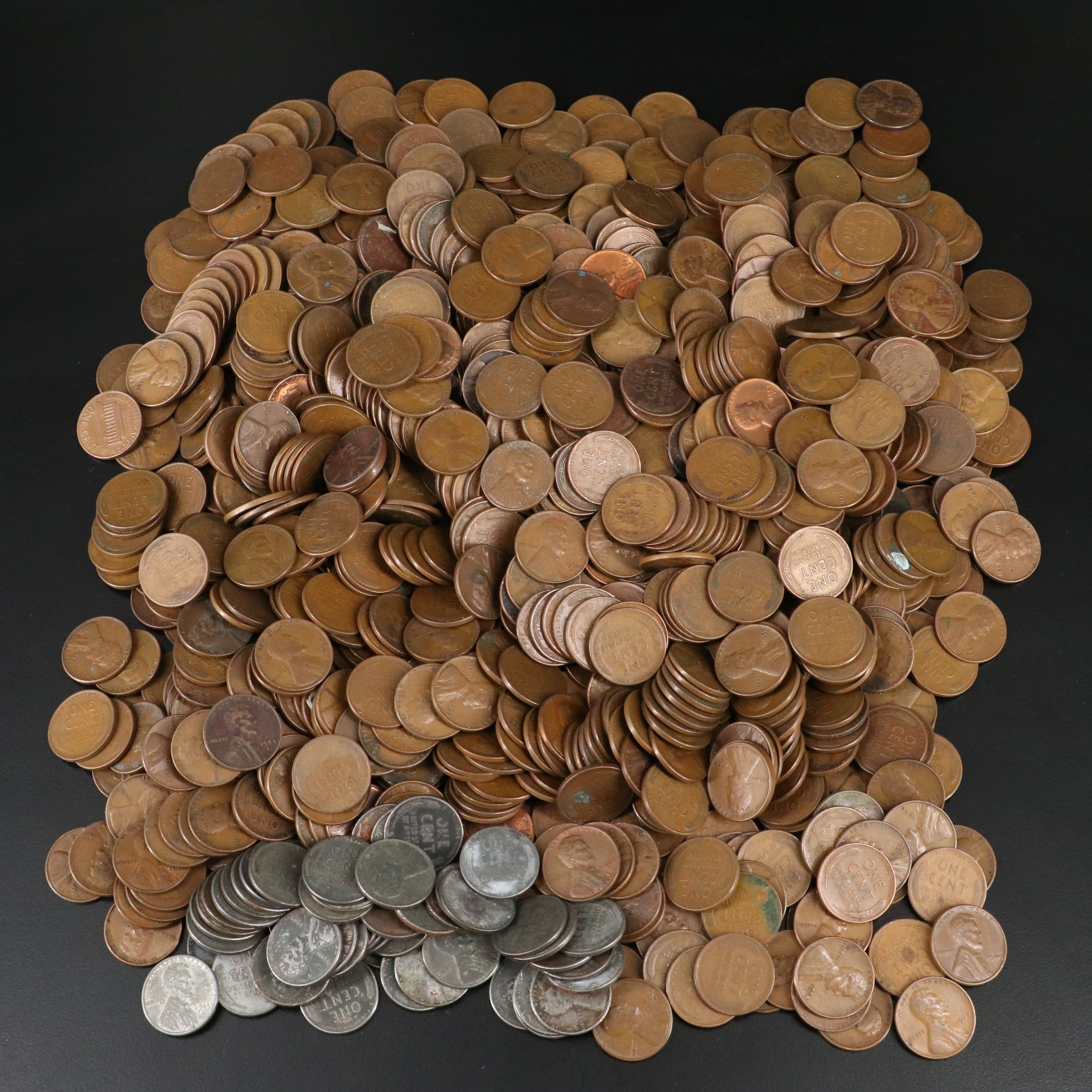 Collection of One Thousand Wheat Cents Including (50) 1943 WW2 Steel Cents