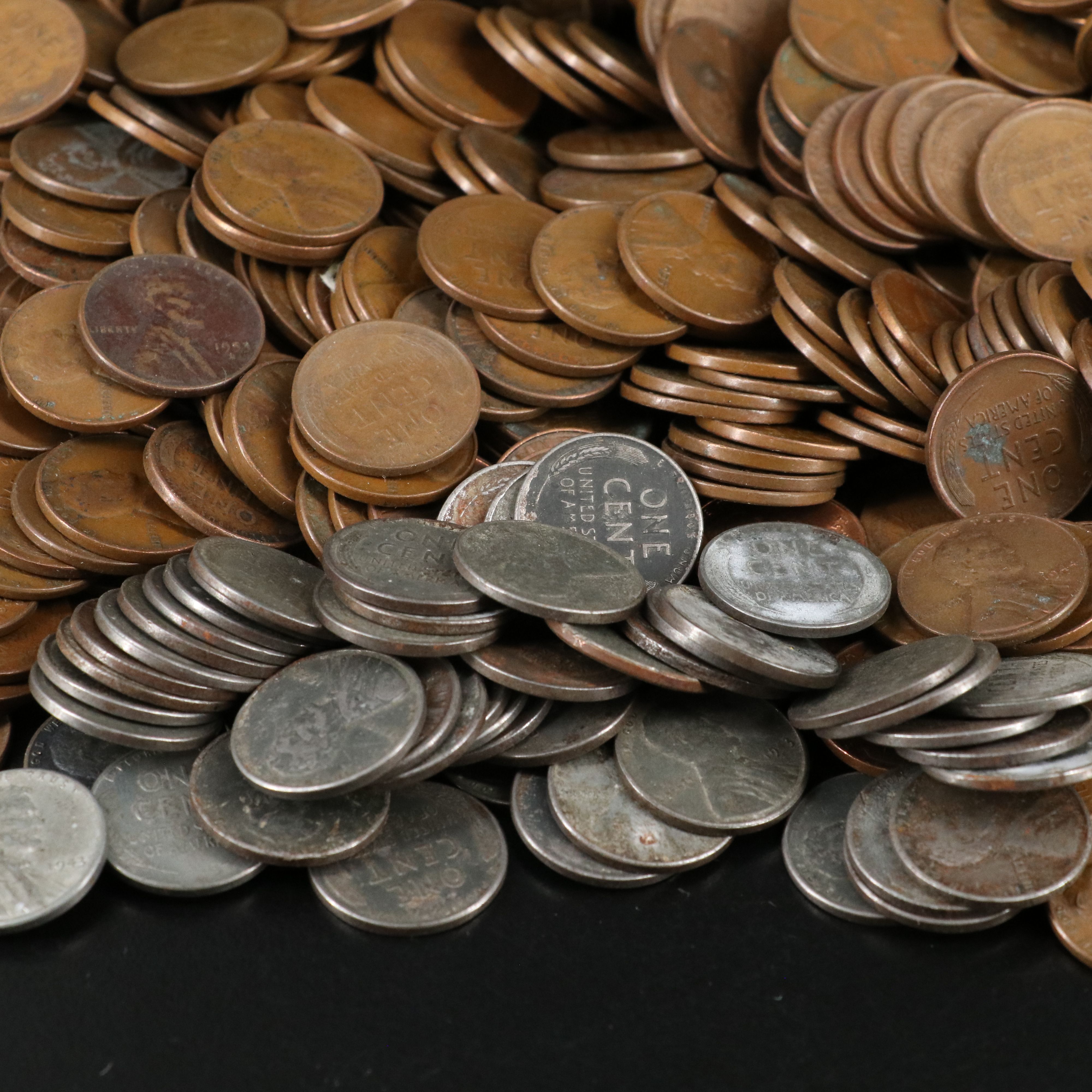 Collection of One Thousand Wheat Cents Including (50) 1943 WW2 Steel Cents