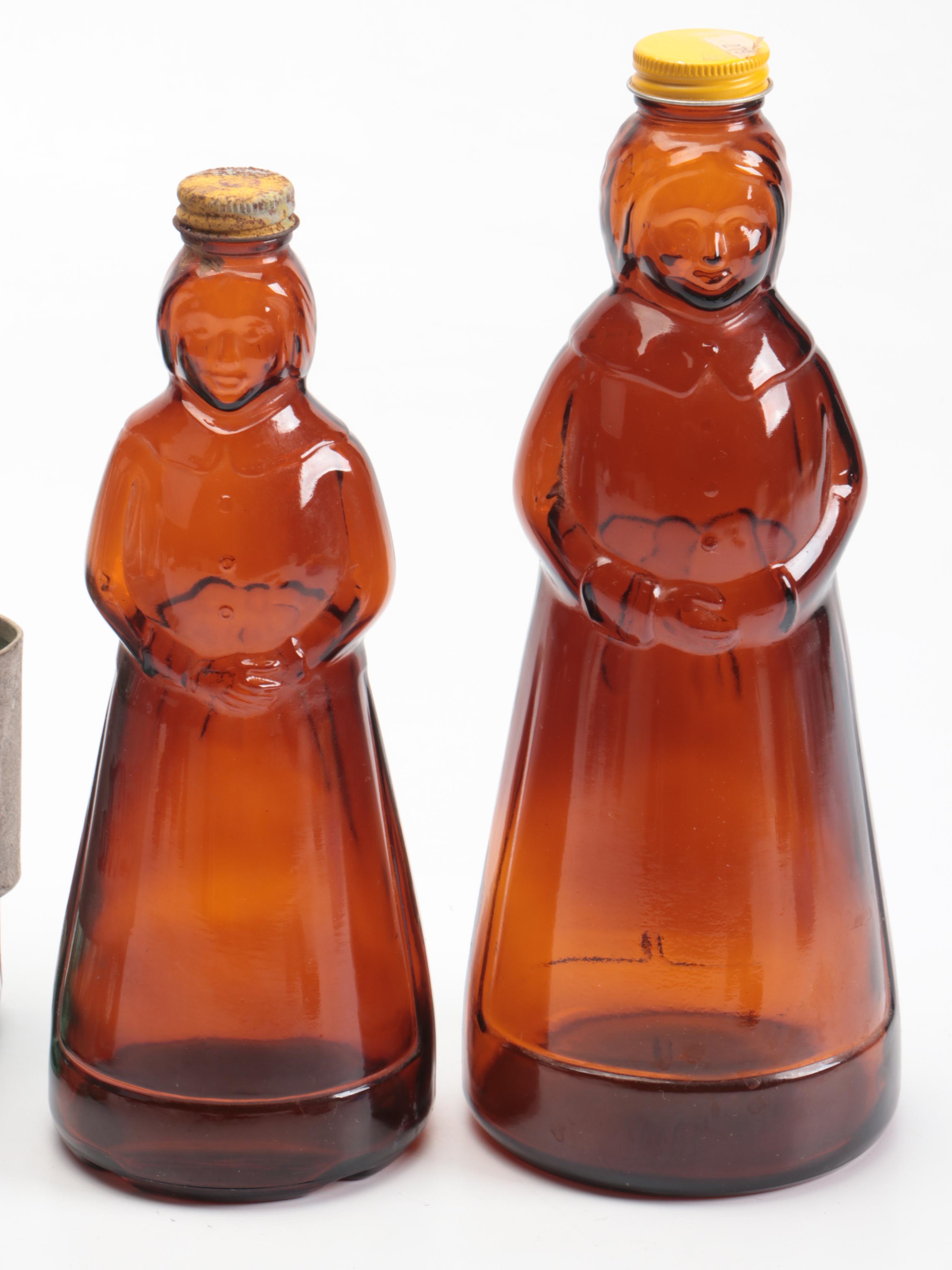 Coca-Cola and Mrs. Butterworth's Glass Bottles with Caddy and Folding Knife