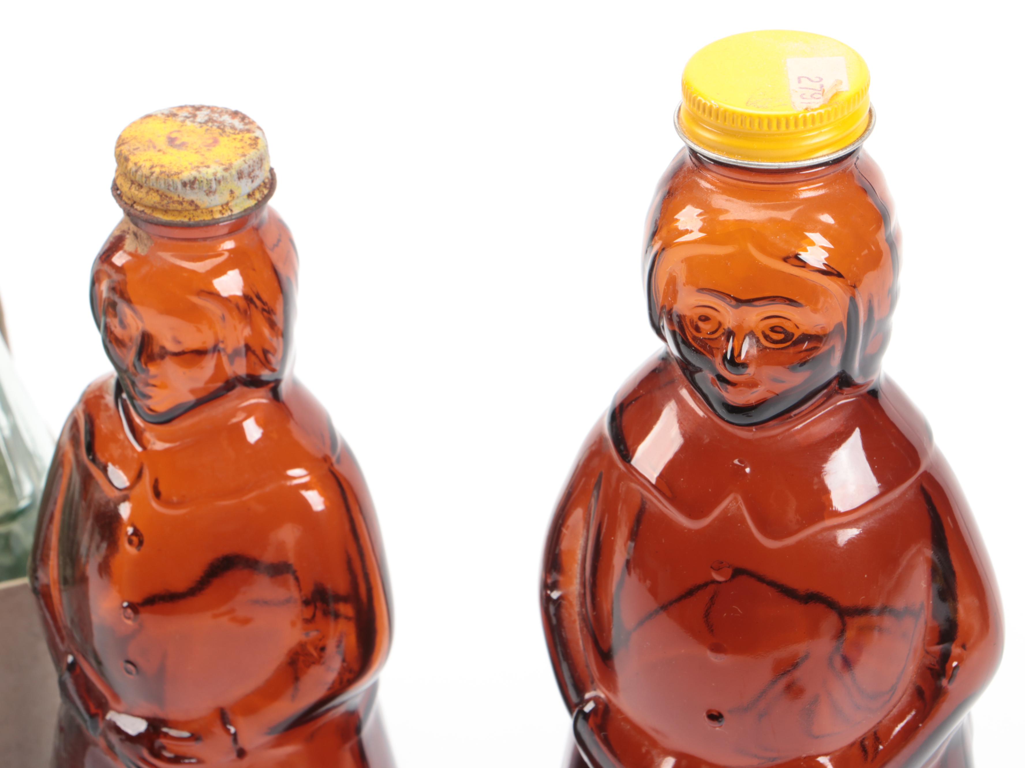 Coca-Cola and Mrs. Butterworth's Glass Bottles with Caddy and Folding Knife