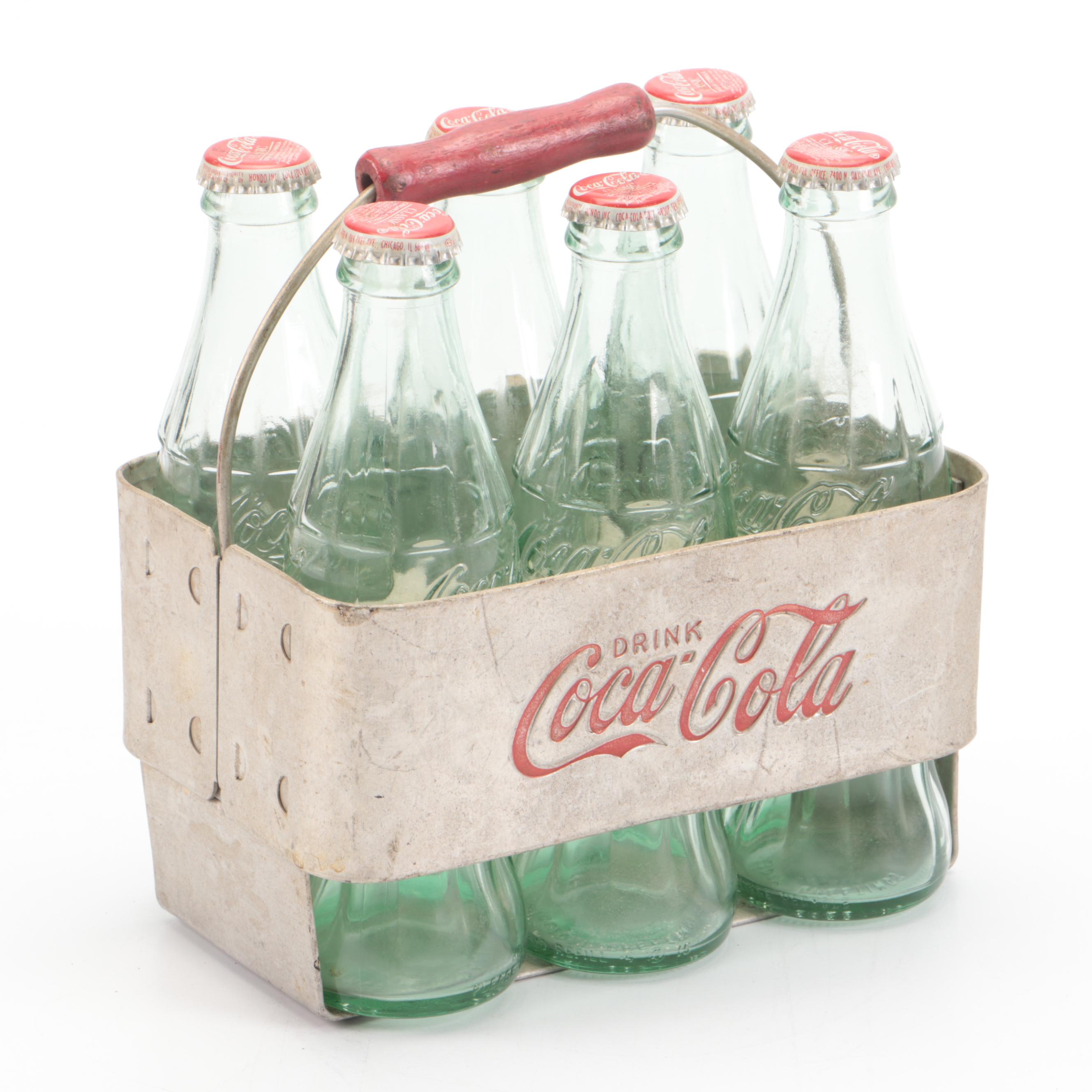 Coca-Cola and Mrs. Butterworth's Glass Bottles with Caddy and Folding Knife