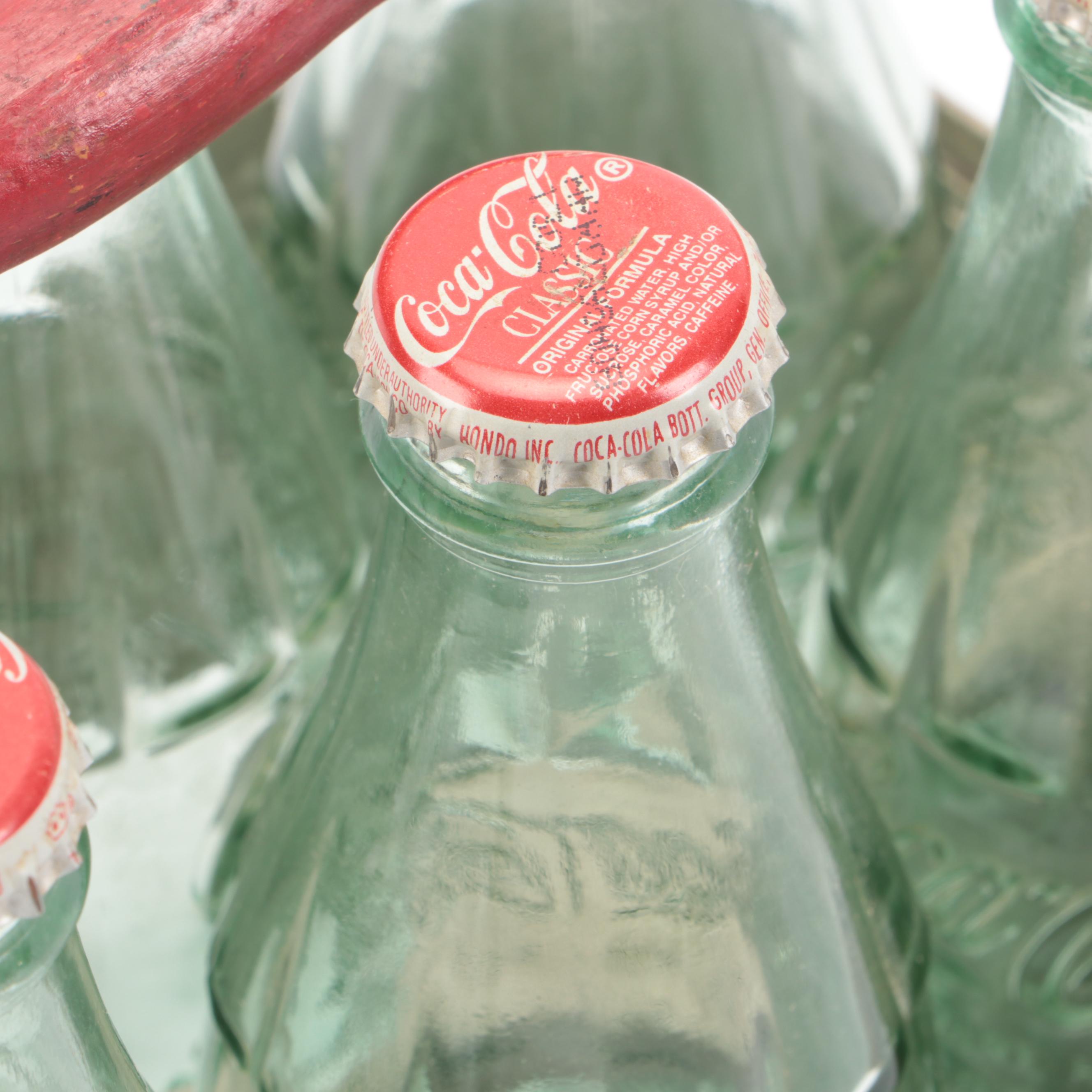 Coca-Cola and Mrs. Butterworth's Glass Bottles with Caddy and Folding Knife