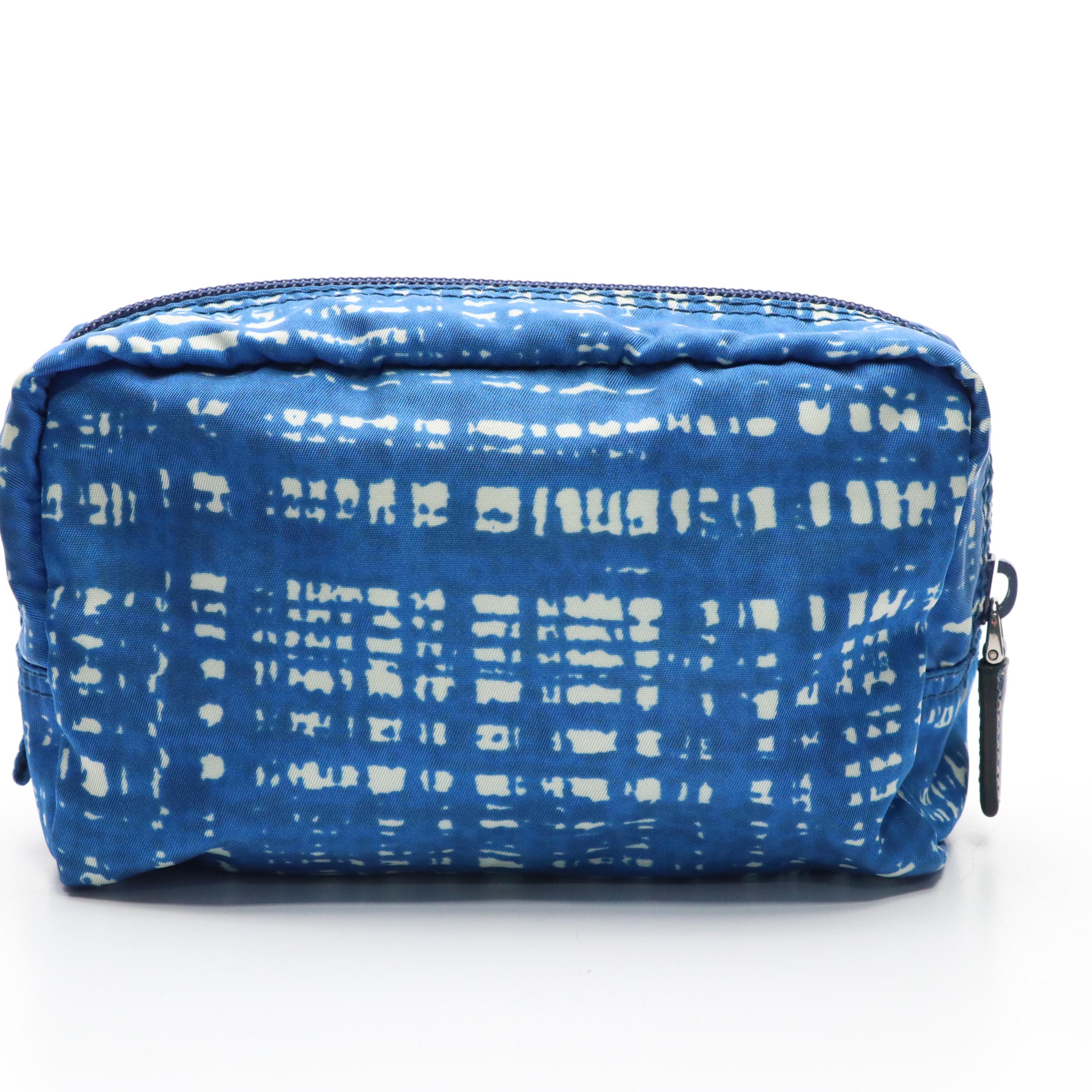 Prada Zip Pouch in Blue and White Patterned Nylon