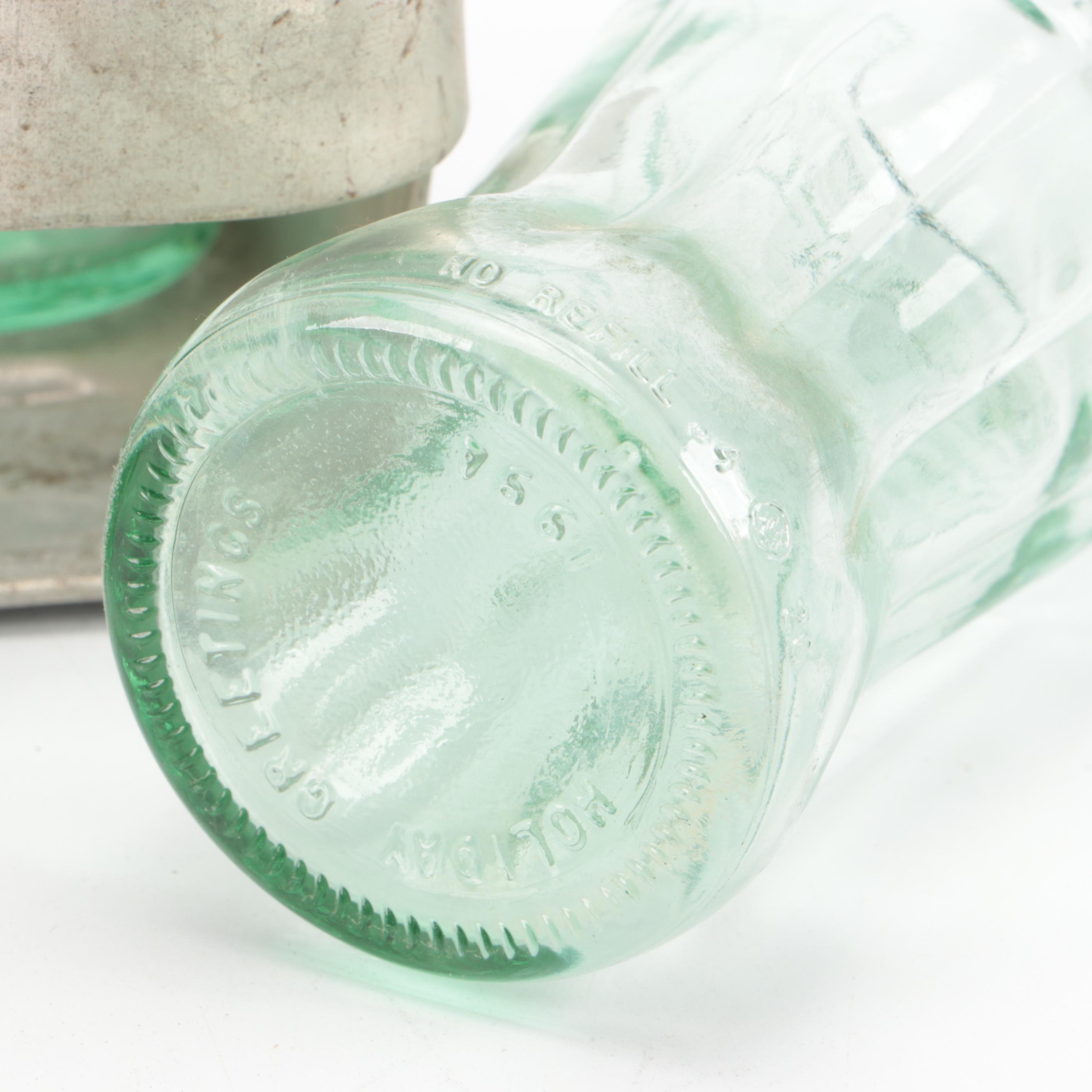 Coca-Cola and Mrs. Butterworth's Glass Bottles with Caddy and Folding Knife