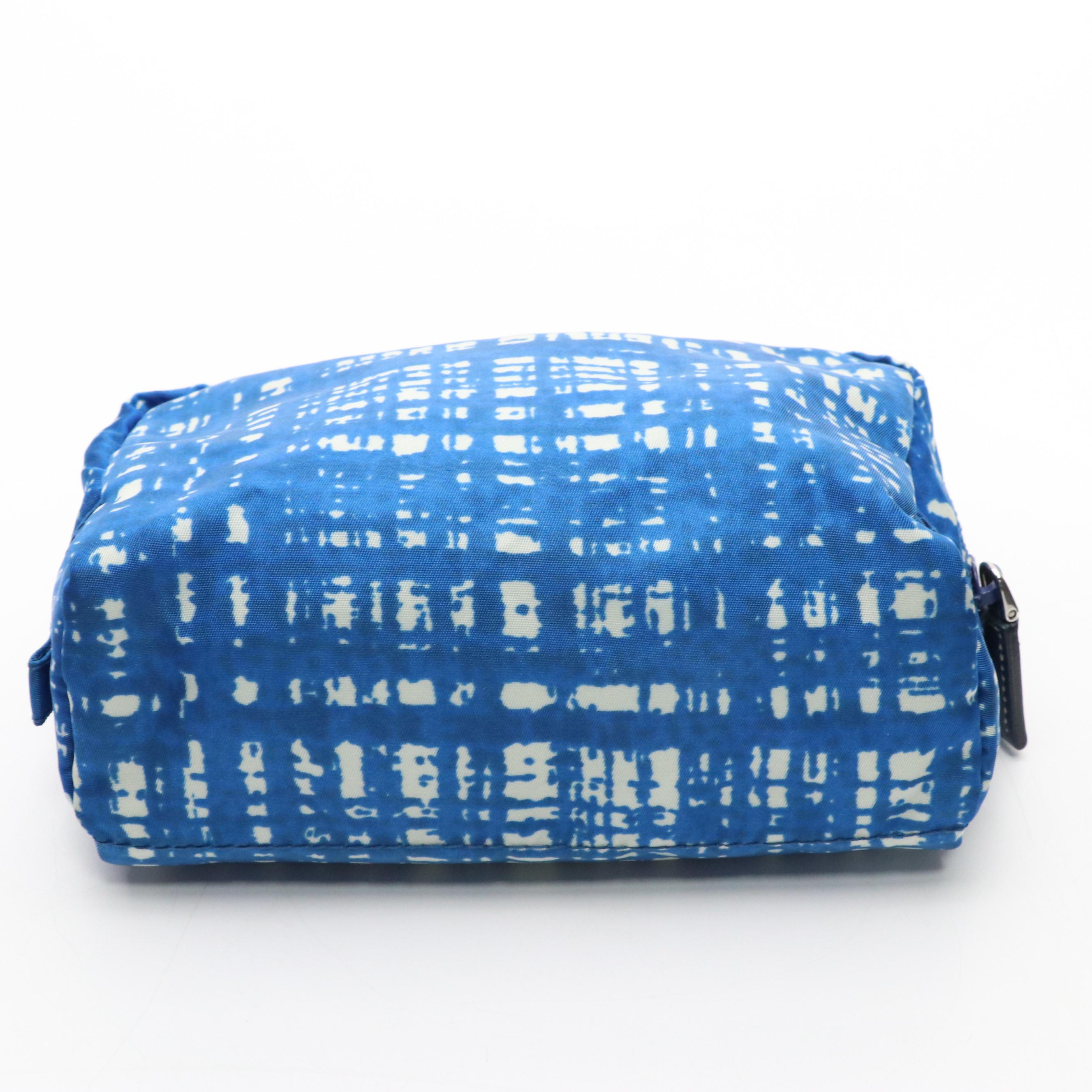 Prada Zip Pouch in Blue and White Patterned Nylon