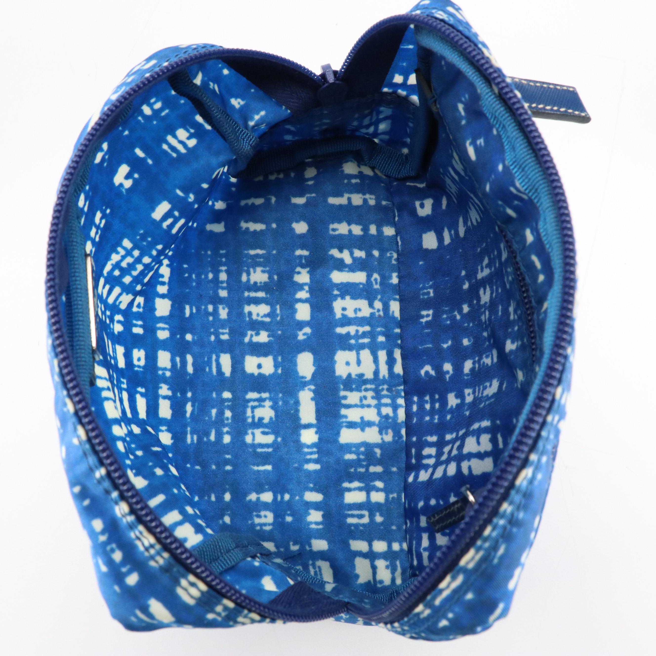 Prada Zip Pouch in Blue and White Patterned Nylon