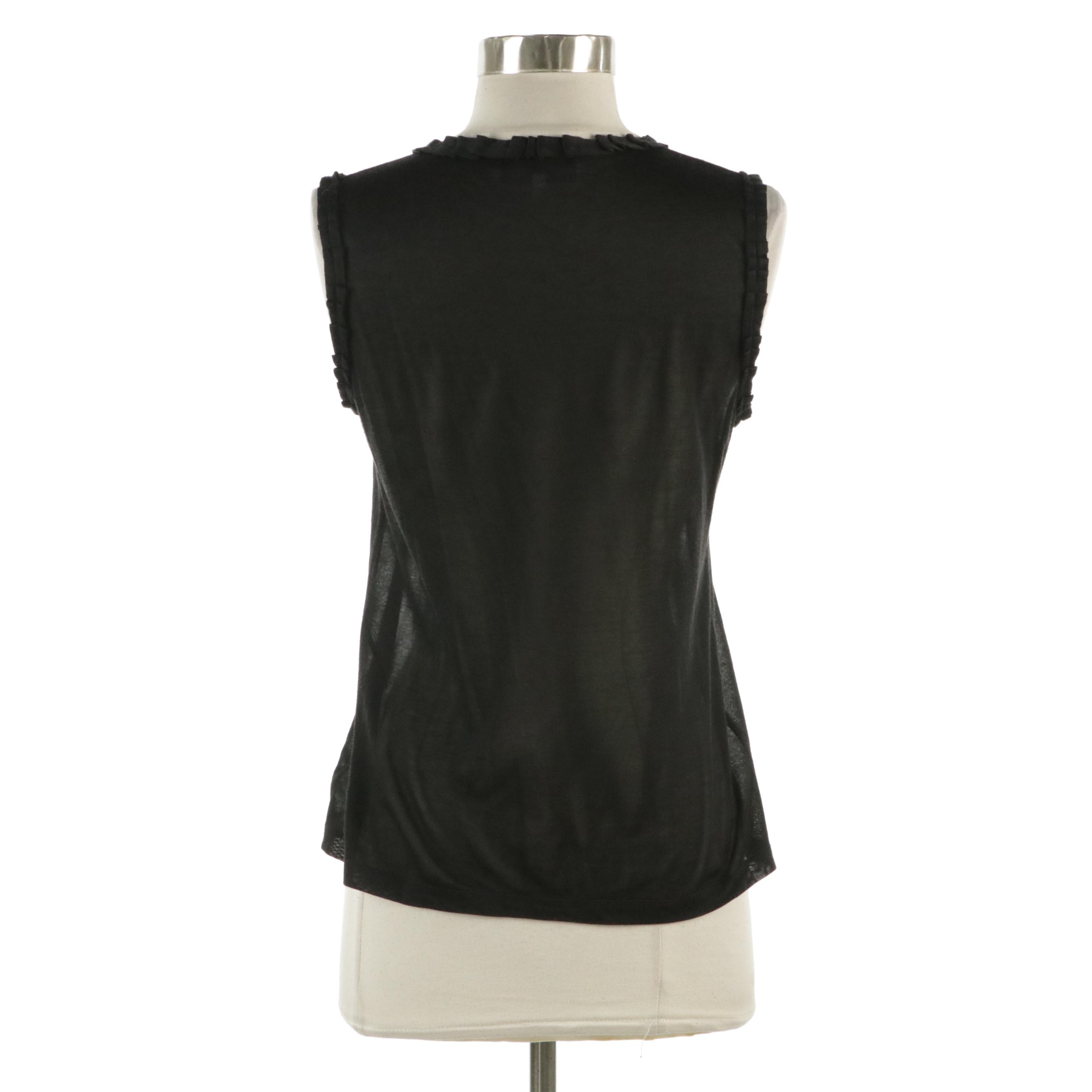 Yves Saint Laurent Black Eyelet Ruffled Sleeveless Top