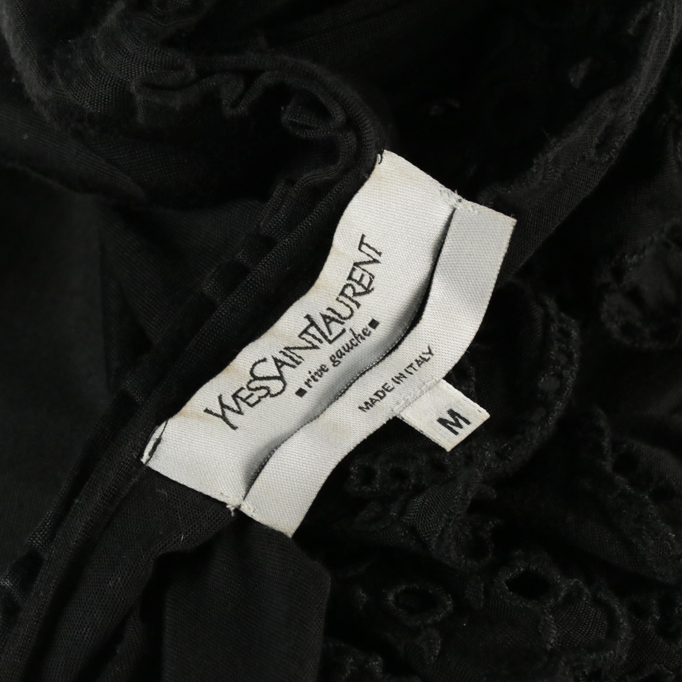 Yves Saint Laurent Black Eyelet Ruffled Sleeveless Top