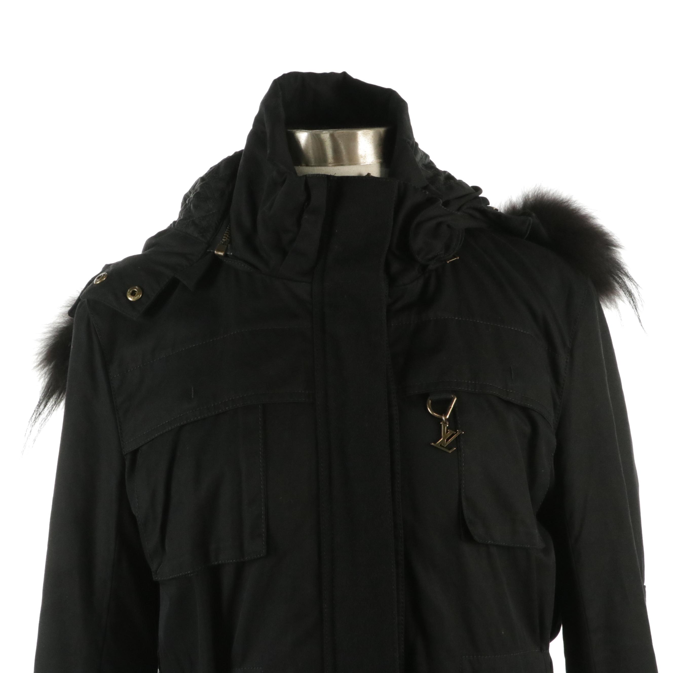 Louis Vuitton Jacket with Removable Quilted Monogram Lining & Fur Trimmed Hood