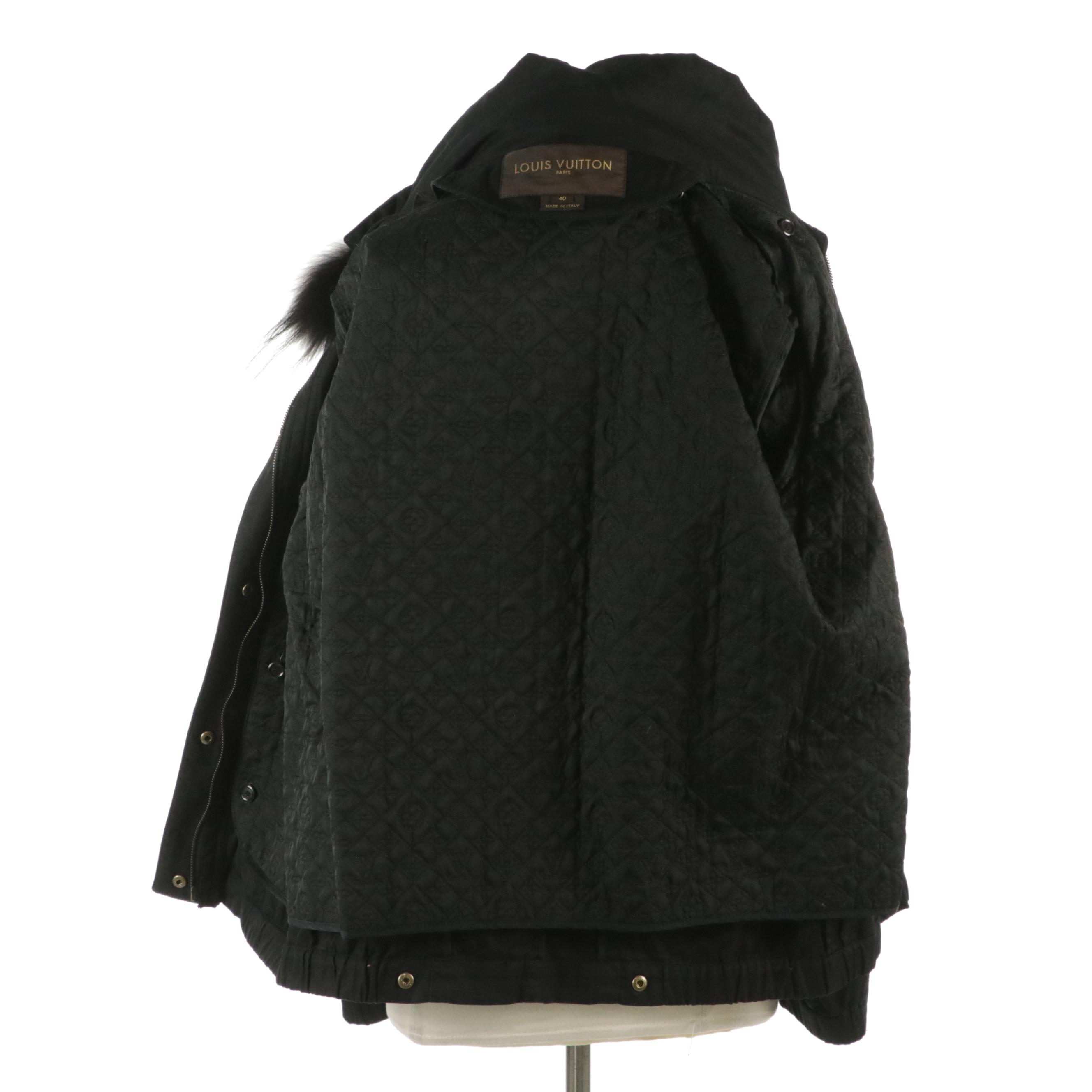 Louis Vuitton Jacket with Removable Quilted Monogram Lining & Fur Trimmed Hood