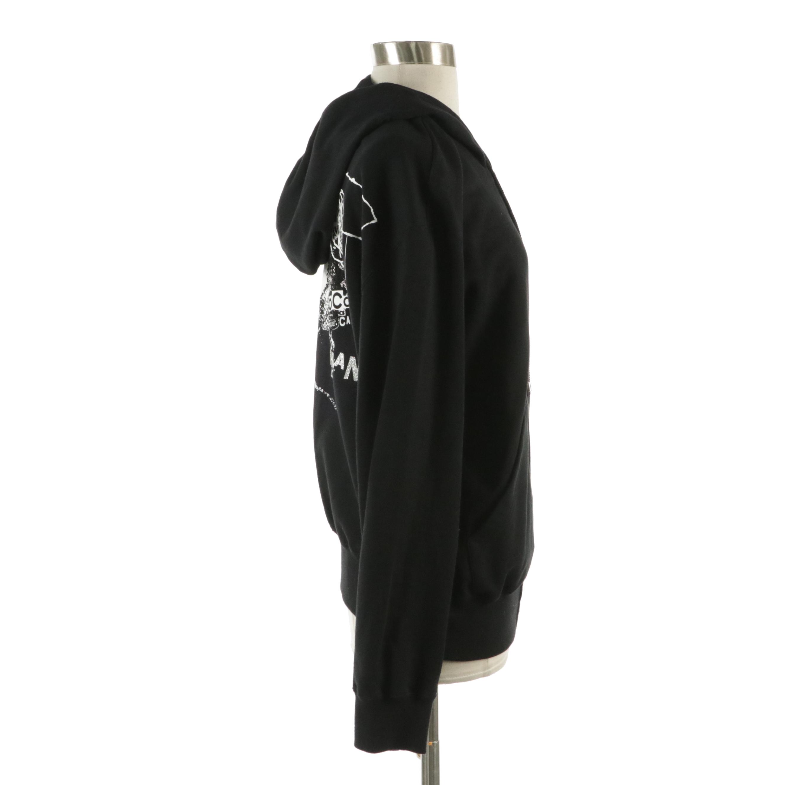 Chanel Embellished Black Coco Chanel Camellia Logo Cotton Zip Hoodie