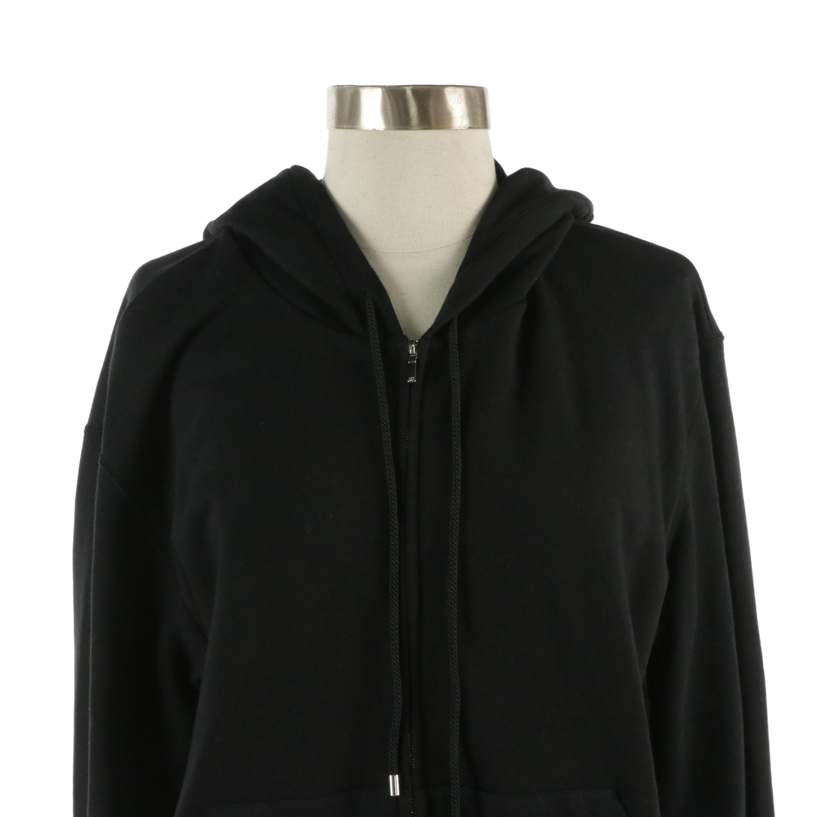 Chanel Embellished Black Coco Chanel Camellia Logo Cotton Zip Hoodie