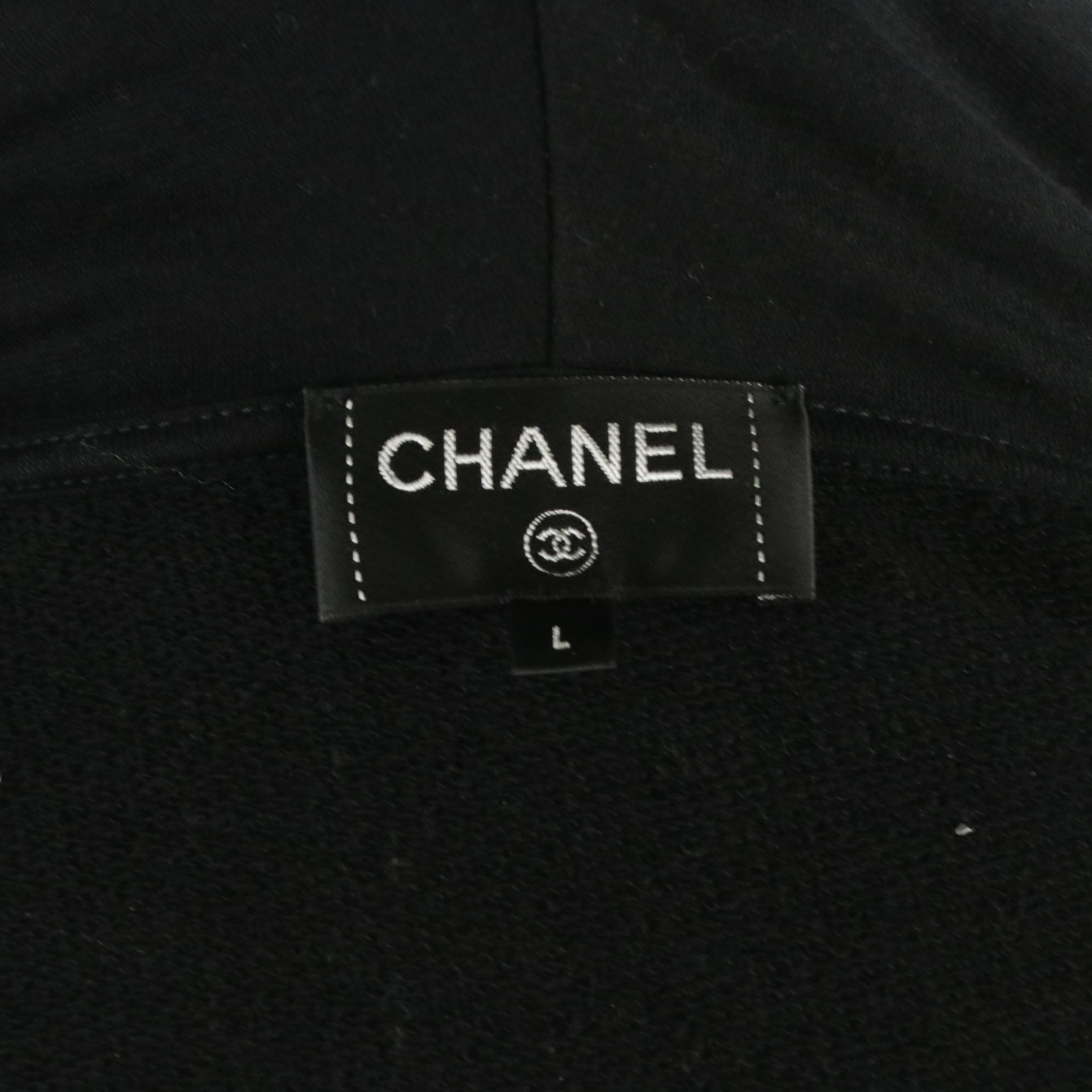 Chanel Embellished Black Coco Chanel Camellia Logo Cotton Zip Hoodie