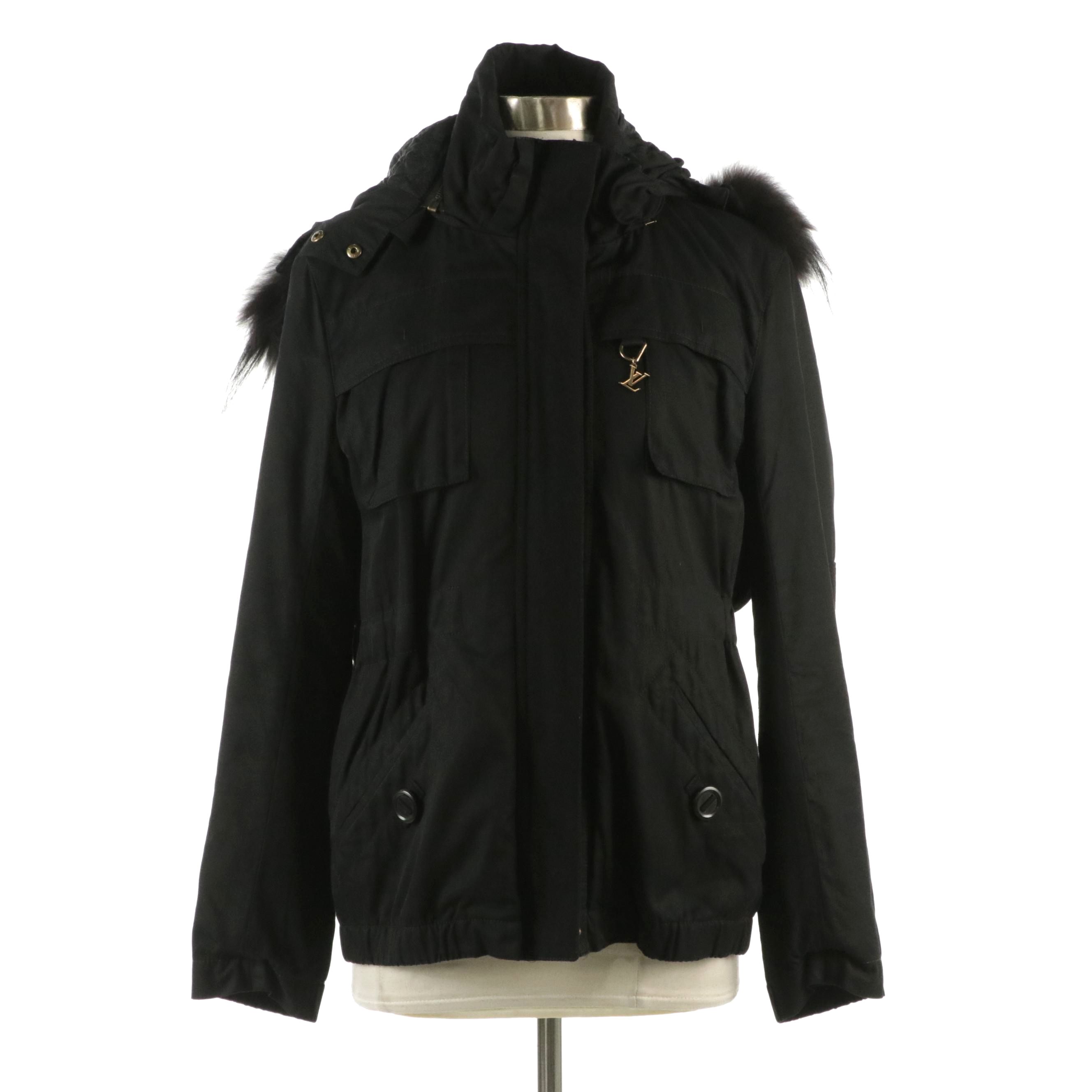Louis Vuitton Jacket with Removable Quilted Monogram Lining & Fur Trimmed Hood