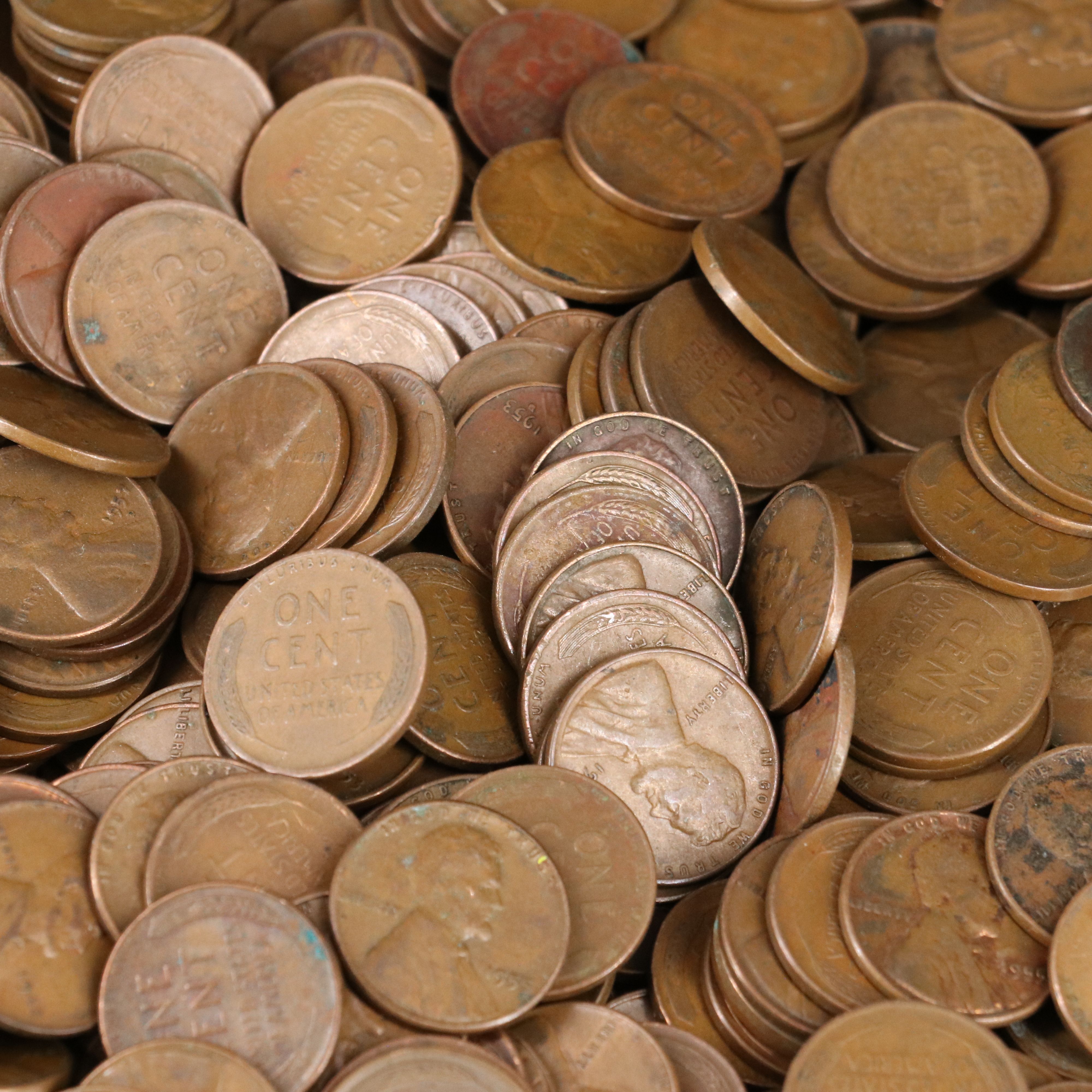Collection of One Thousand Wheat Cents Including (50) 1943 WW2 Steel Cents