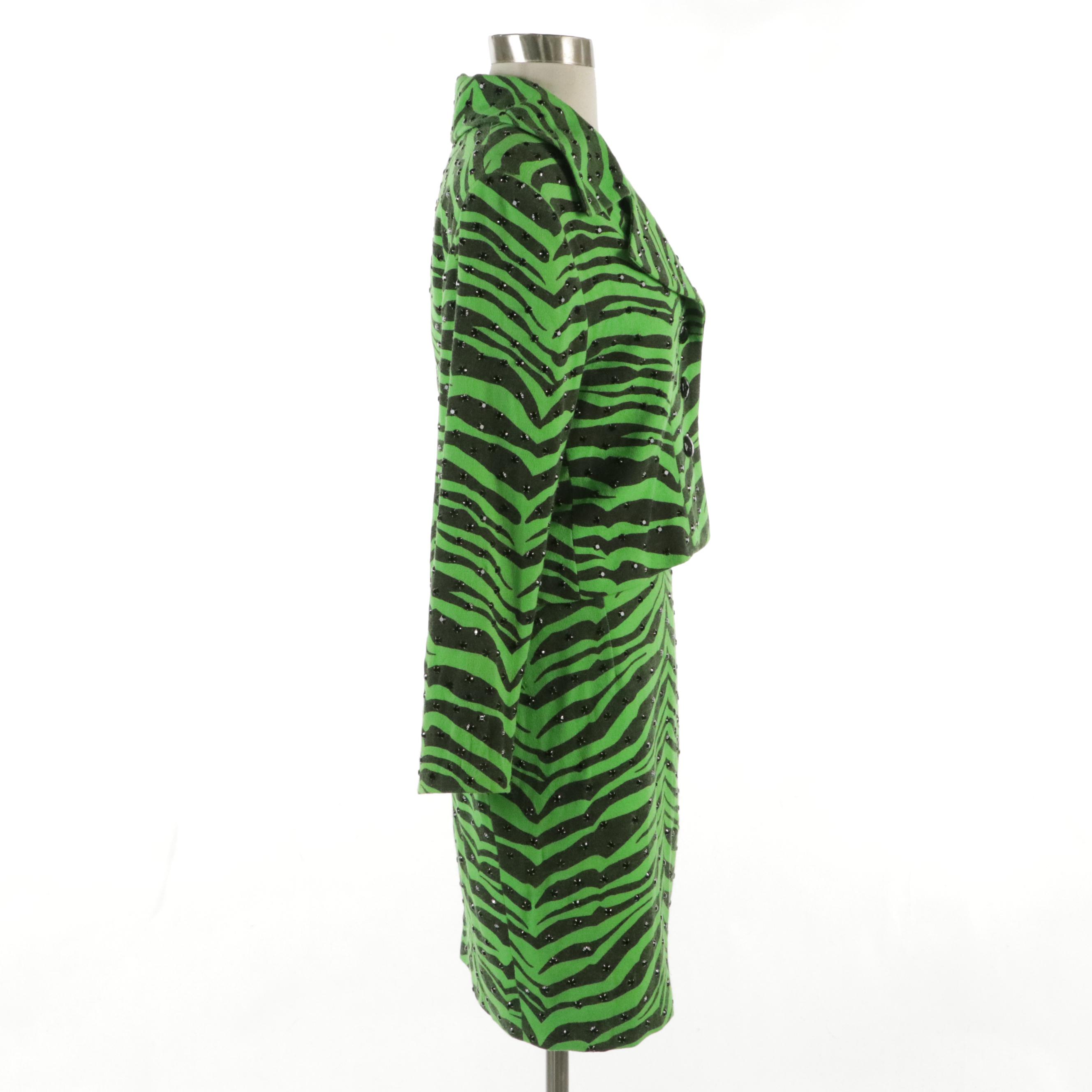 Todd Oldham Crystal Embellished Zebra Print Skirt Suit