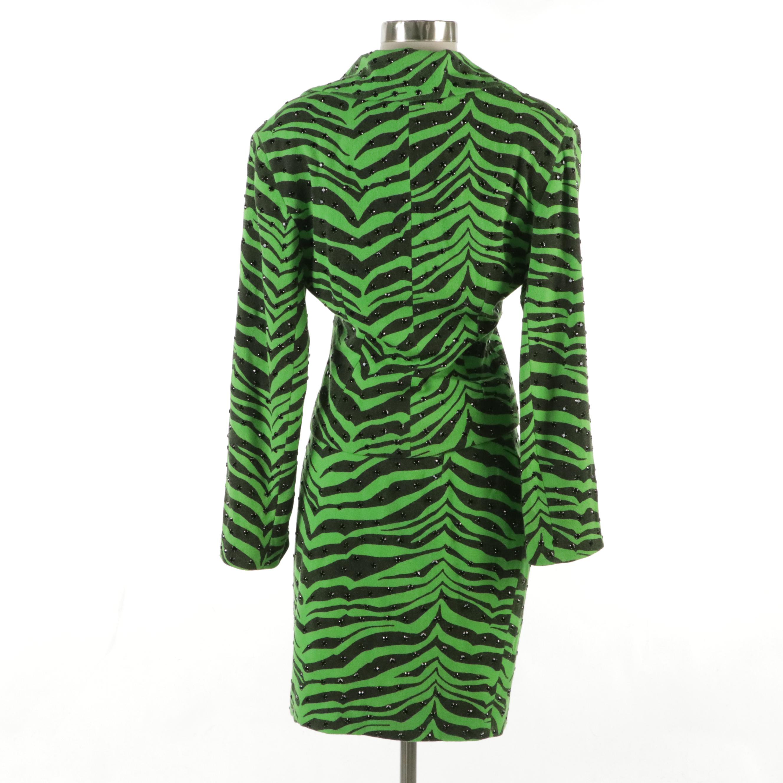 Todd Oldham Crystal Embellished Zebra Print Skirt Suit