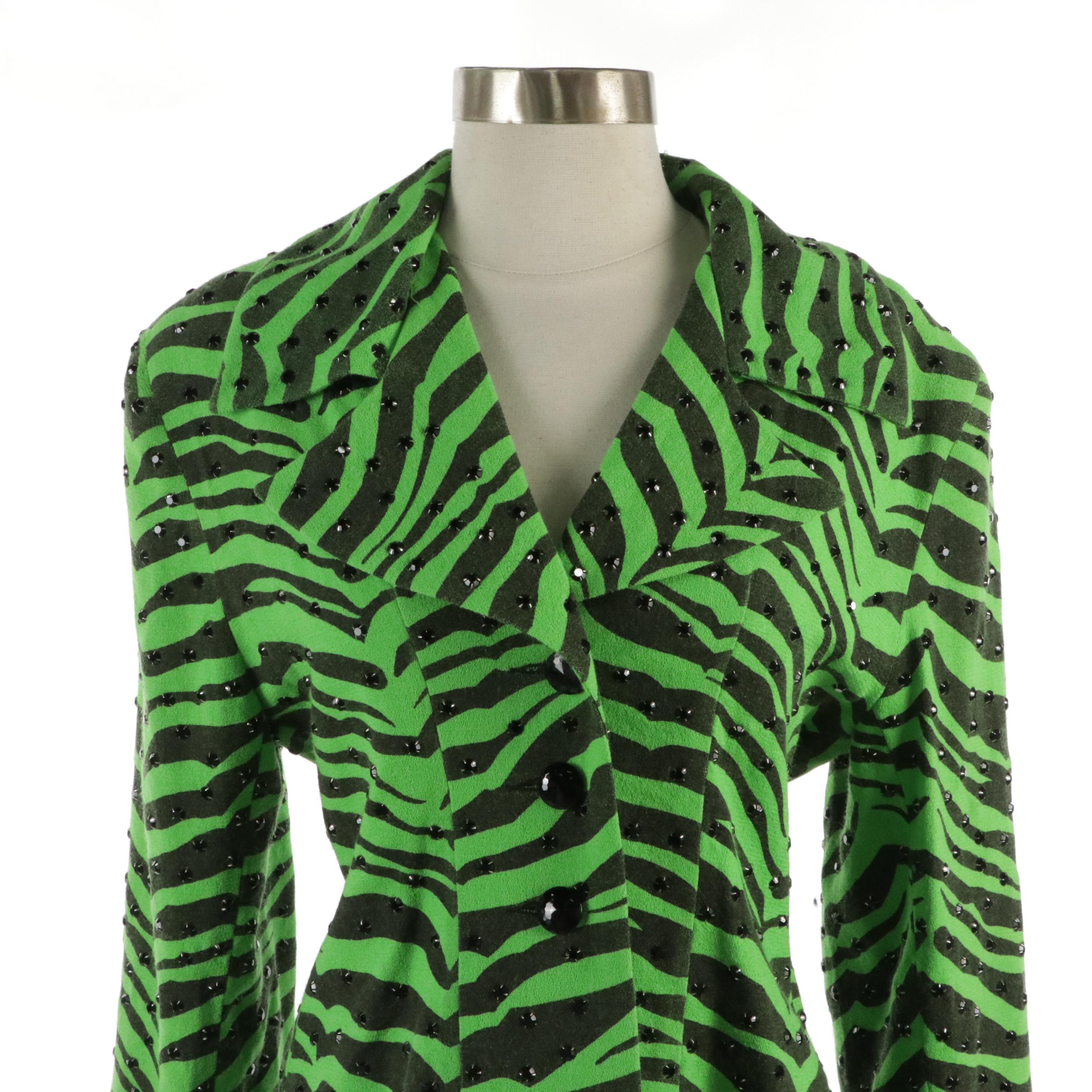 Todd Oldham Crystal Embellished Zebra Print Skirt Suit