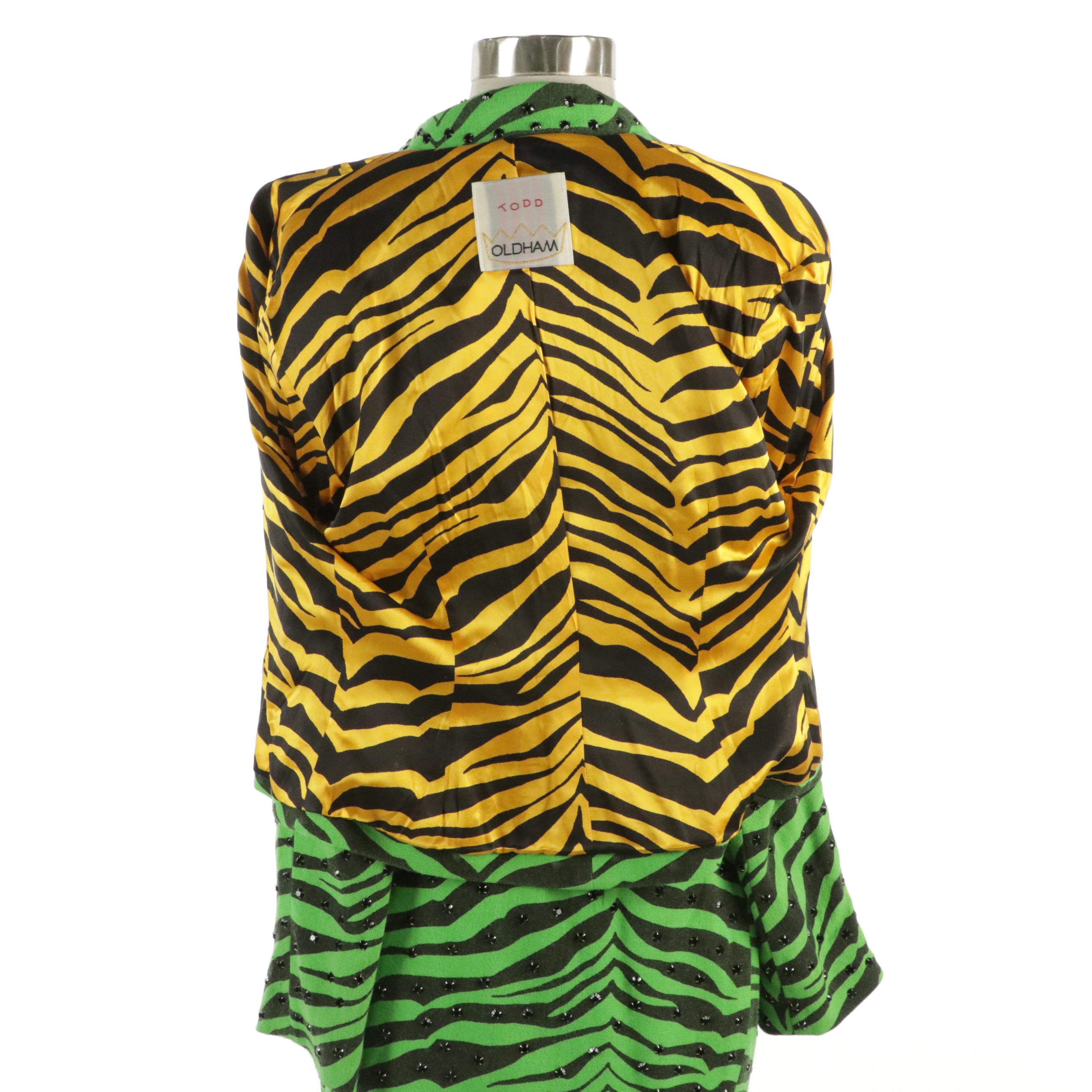 Todd Oldham Crystal Embellished Zebra Print Skirt Suit