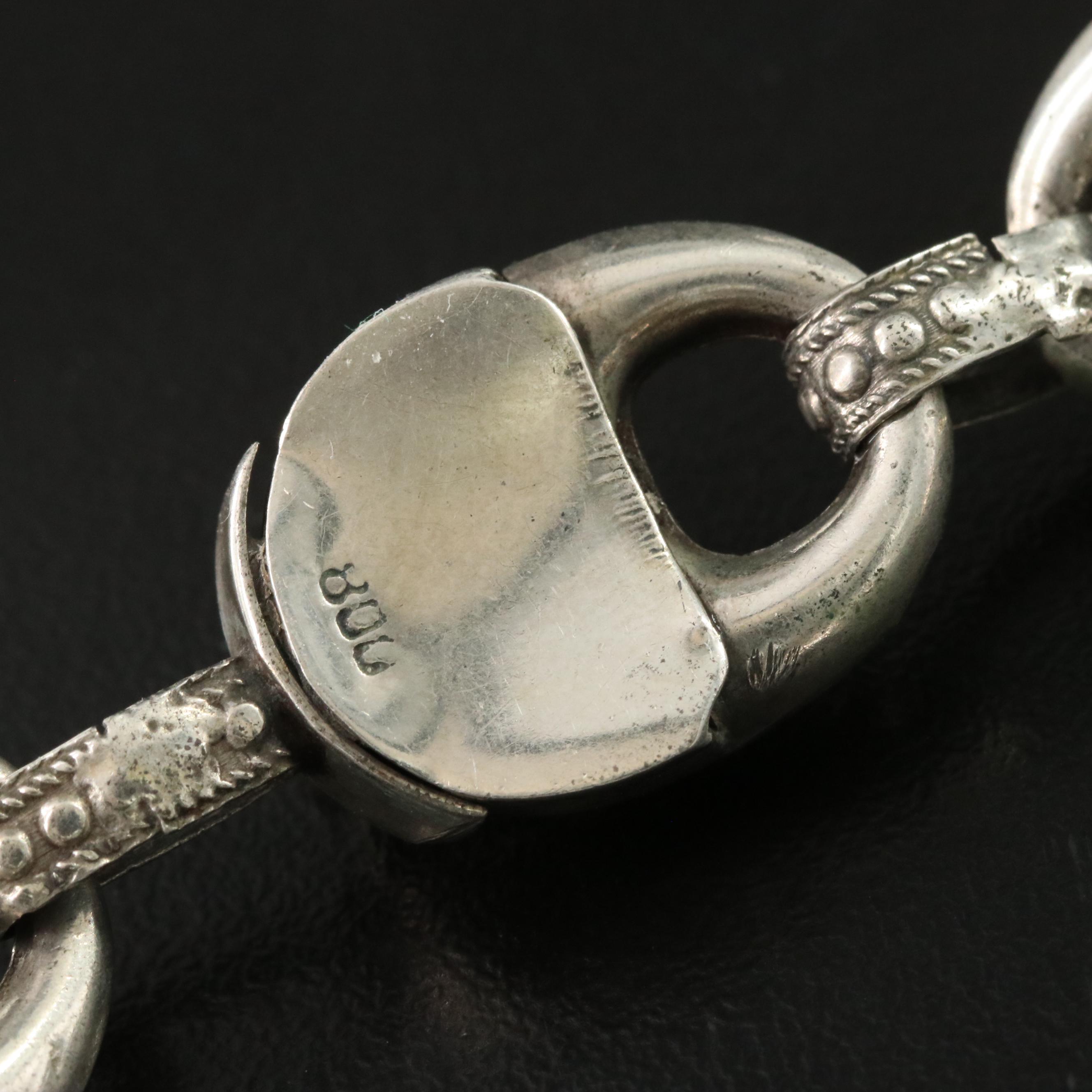 1930s 800 Silver Charm Bracelet Including Coral, Chalcedony and Carnelian