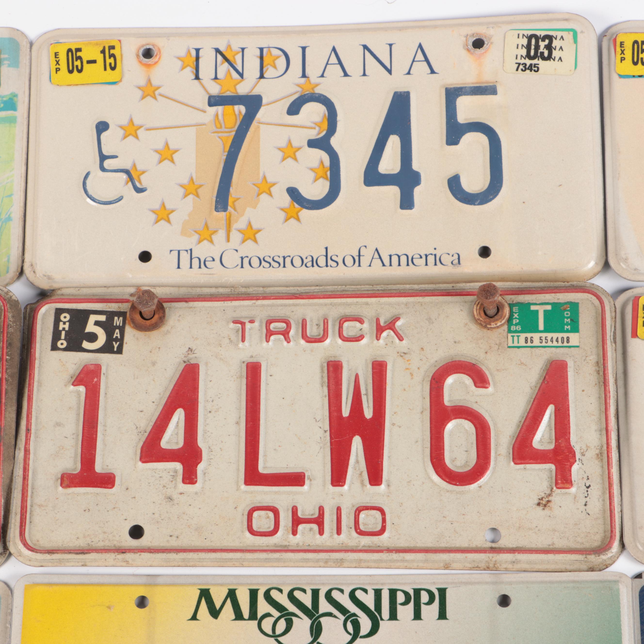 Indiana, Ohio, and Mississippi License Plates with Dealer Plate