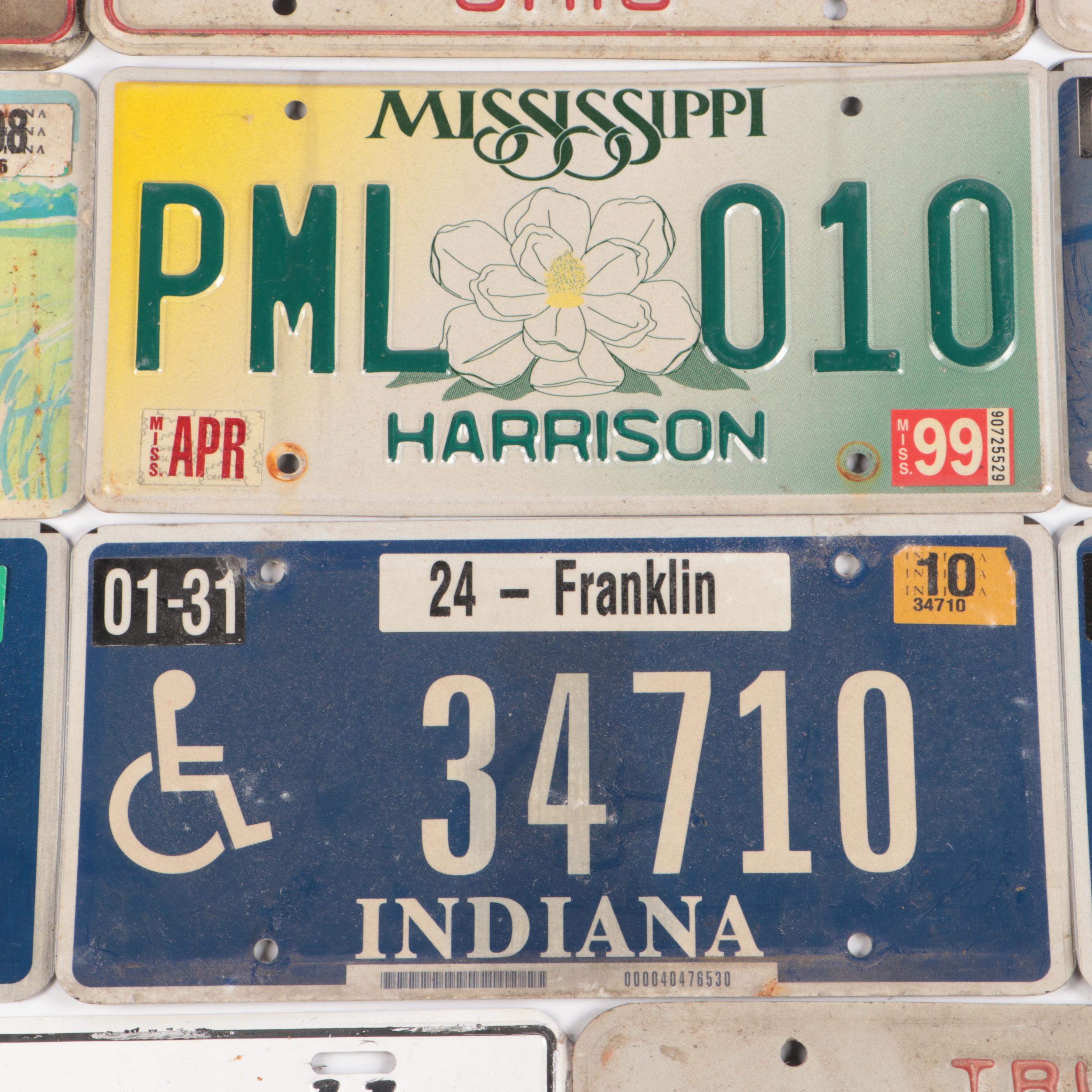 Indiana, Ohio, and Mississippi License Plates with Dealer Plate