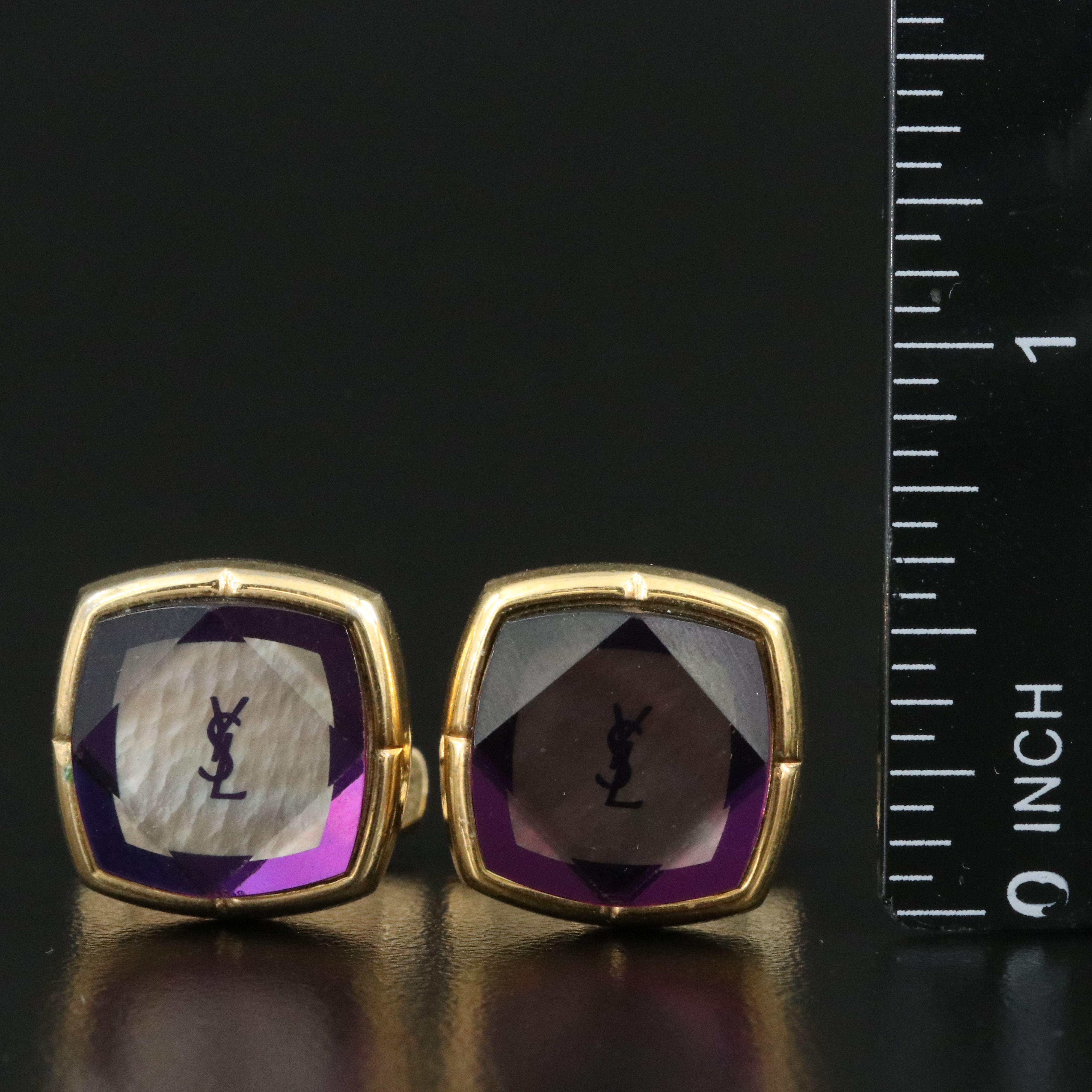 Yves St Laurent YSL Crystal and Mother of Pearl Cufflinks and Tie Clip