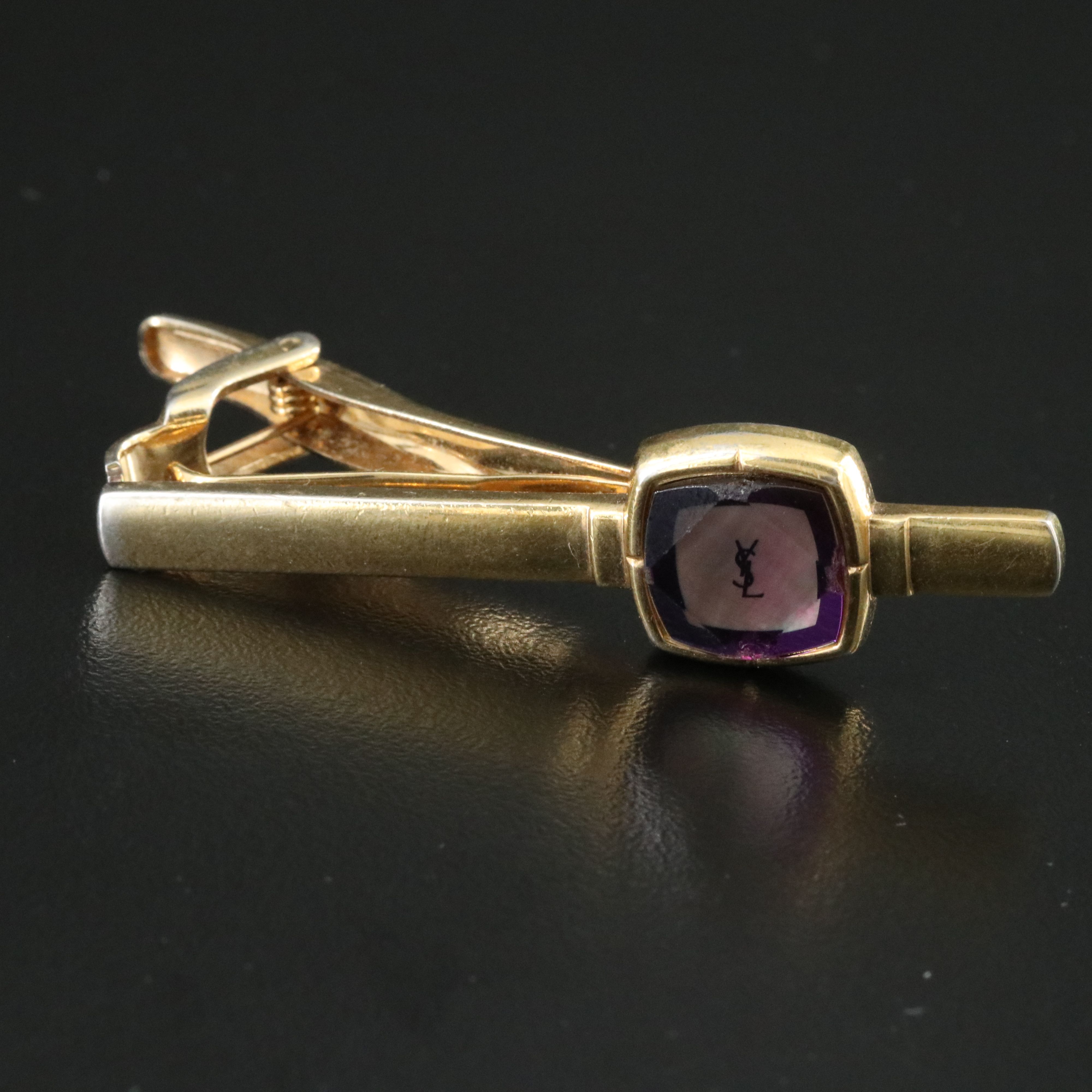 Yves St Laurent YSL Crystal and Mother of Pearl Cufflinks and Tie Clip