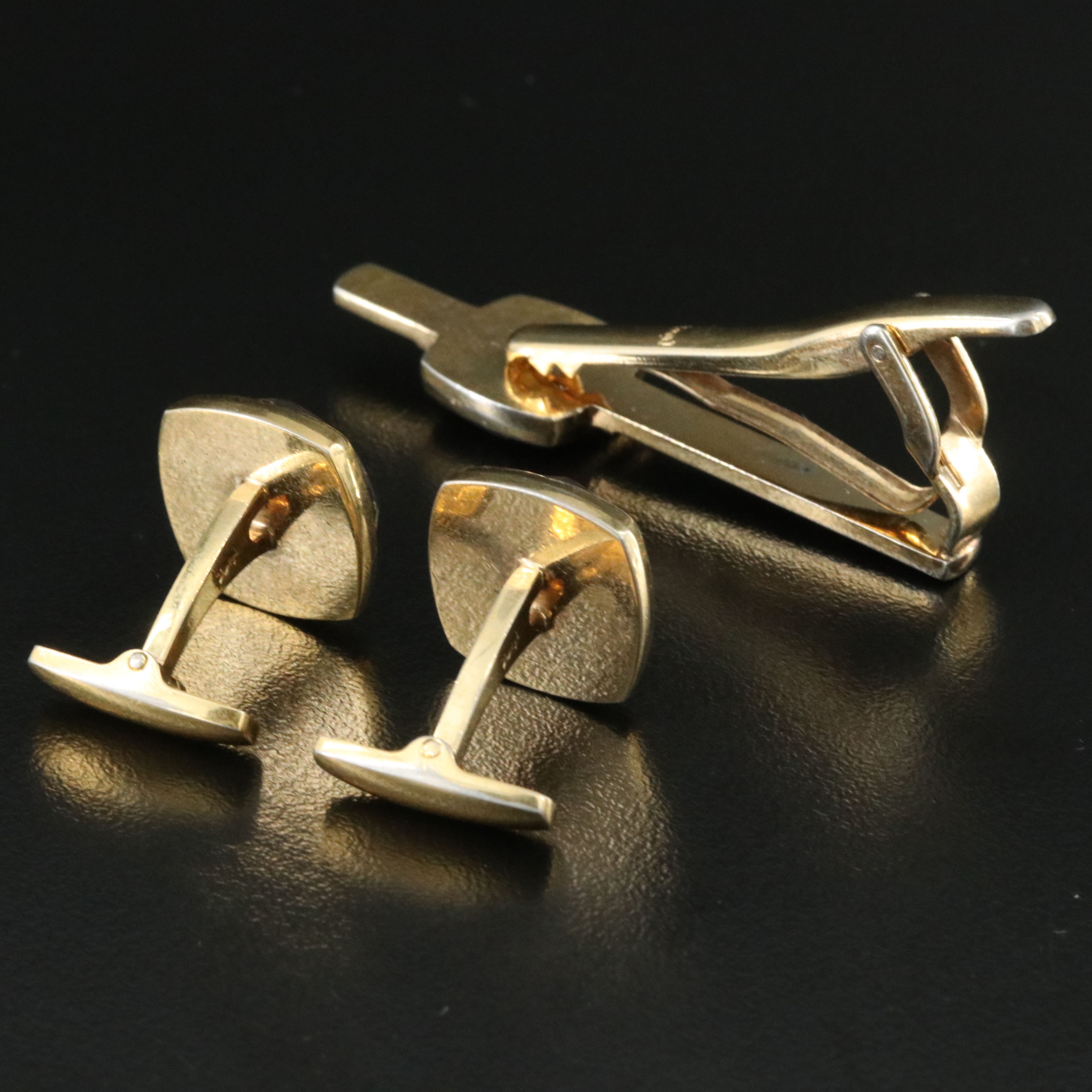 Yves St Laurent YSL Crystal and Mother of Pearl Cufflinks and Tie Clip