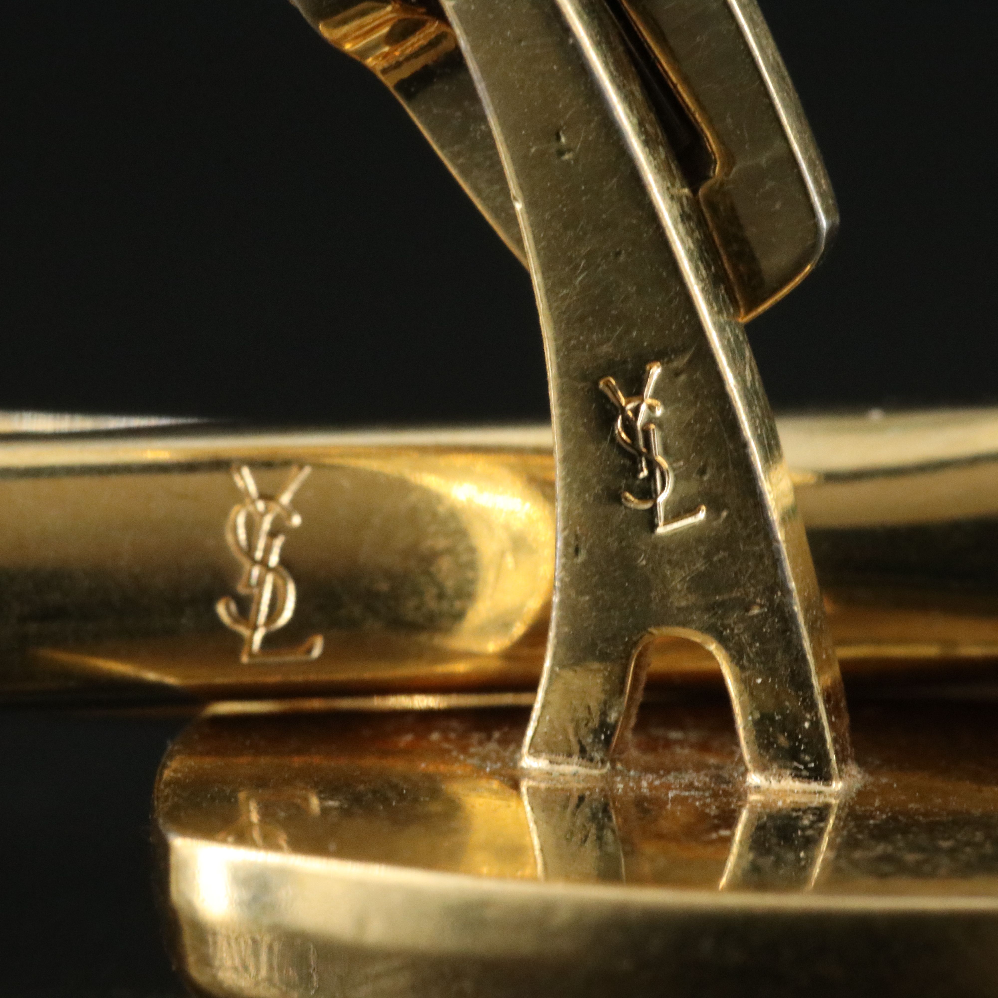 Yves St Laurent YSL Crystal and Mother of Pearl Cufflinks and Tie Clip