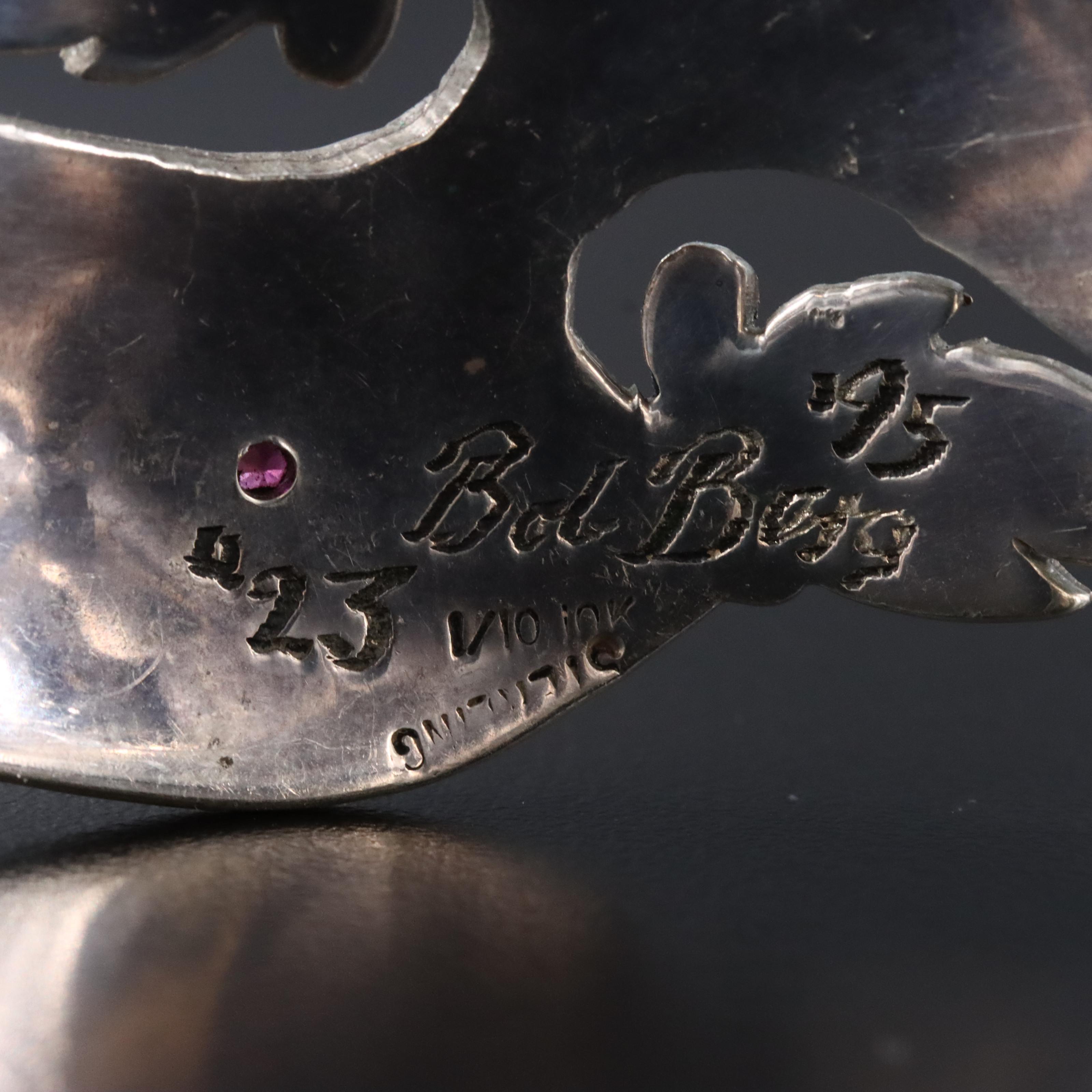 1995 Bob Berg Sterling Floral Cuff with Rubies and Gold-Filled Accents