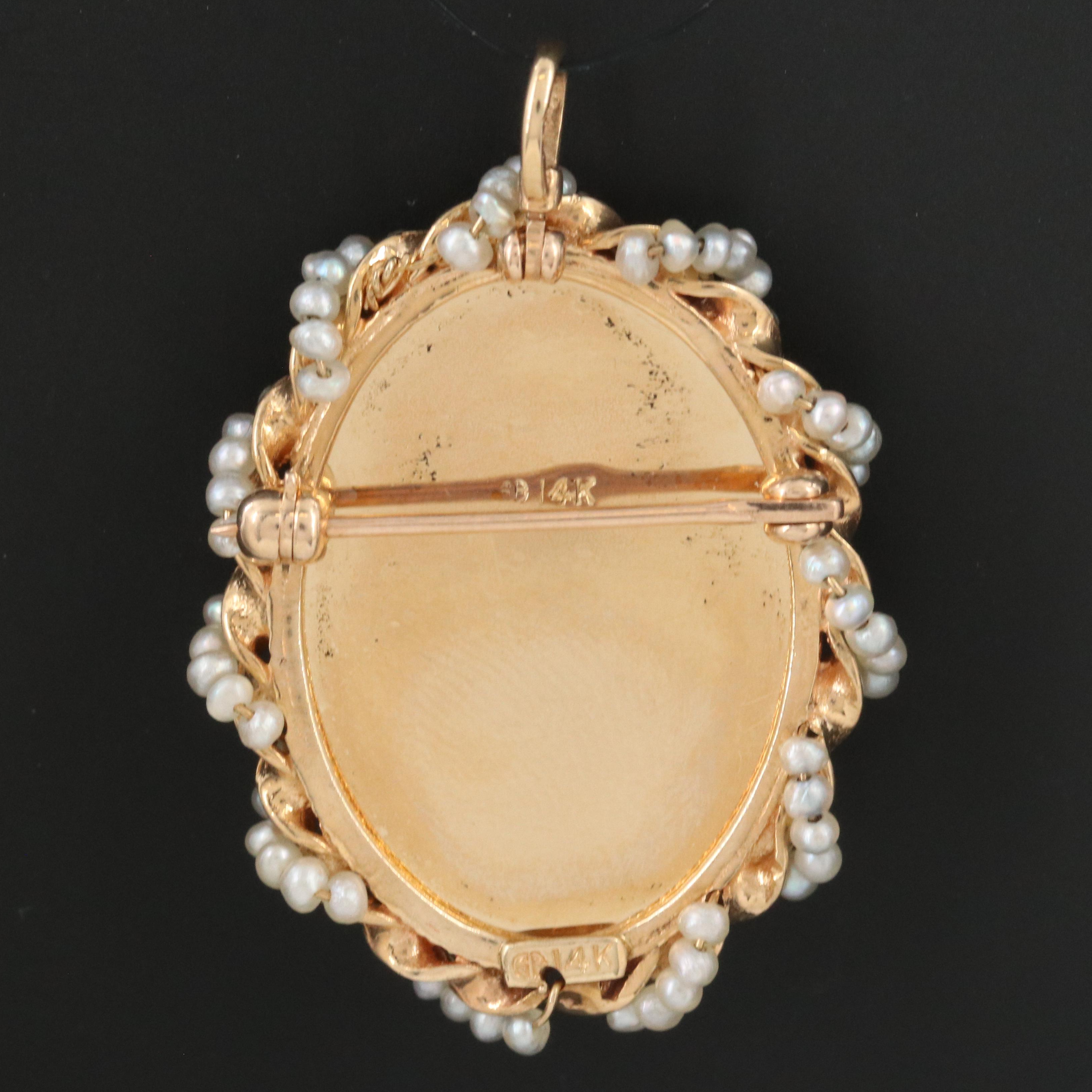 14K Portrait Miniature and Seed Pearl Converter Brooch