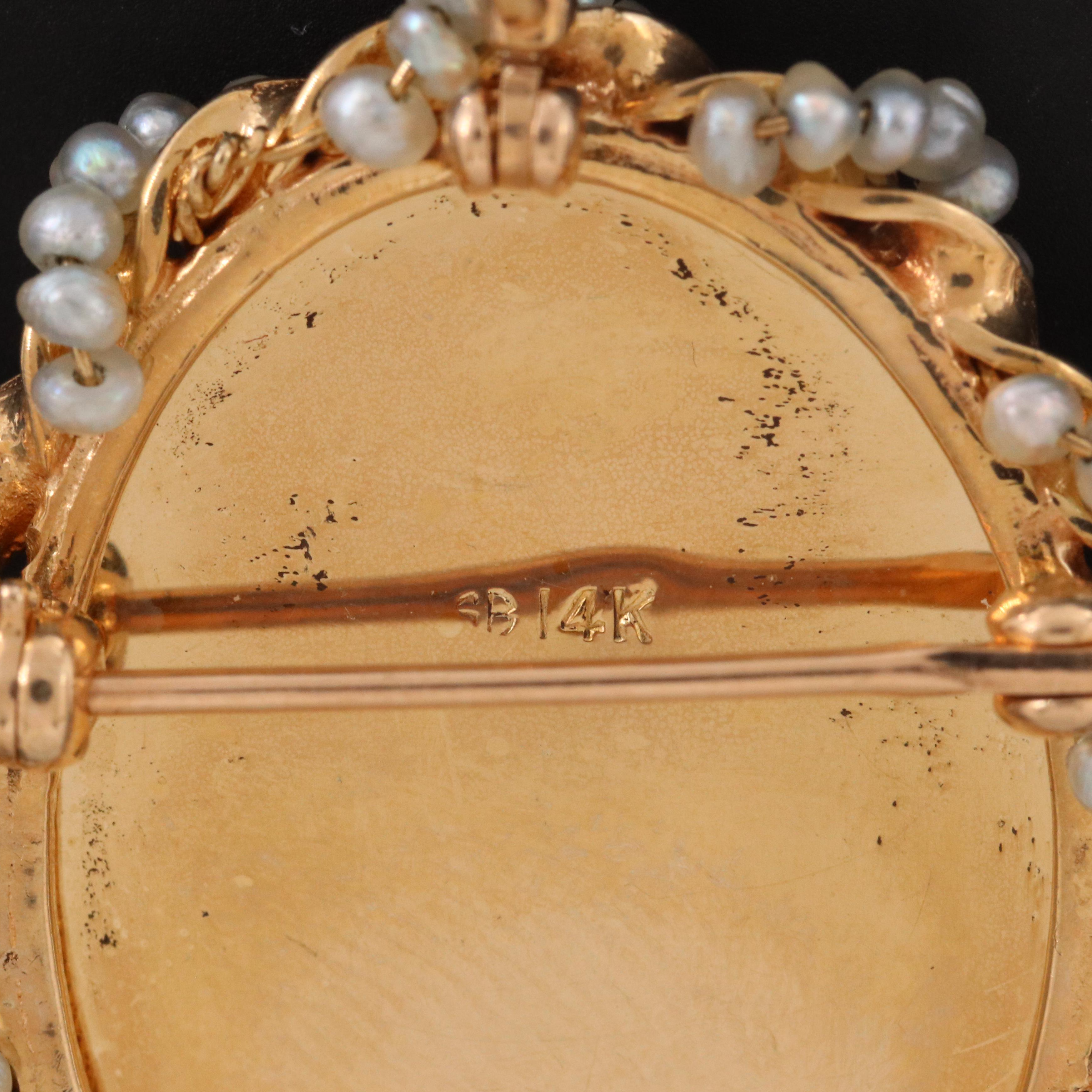 14K Portrait Miniature and Seed Pearl Converter Brooch