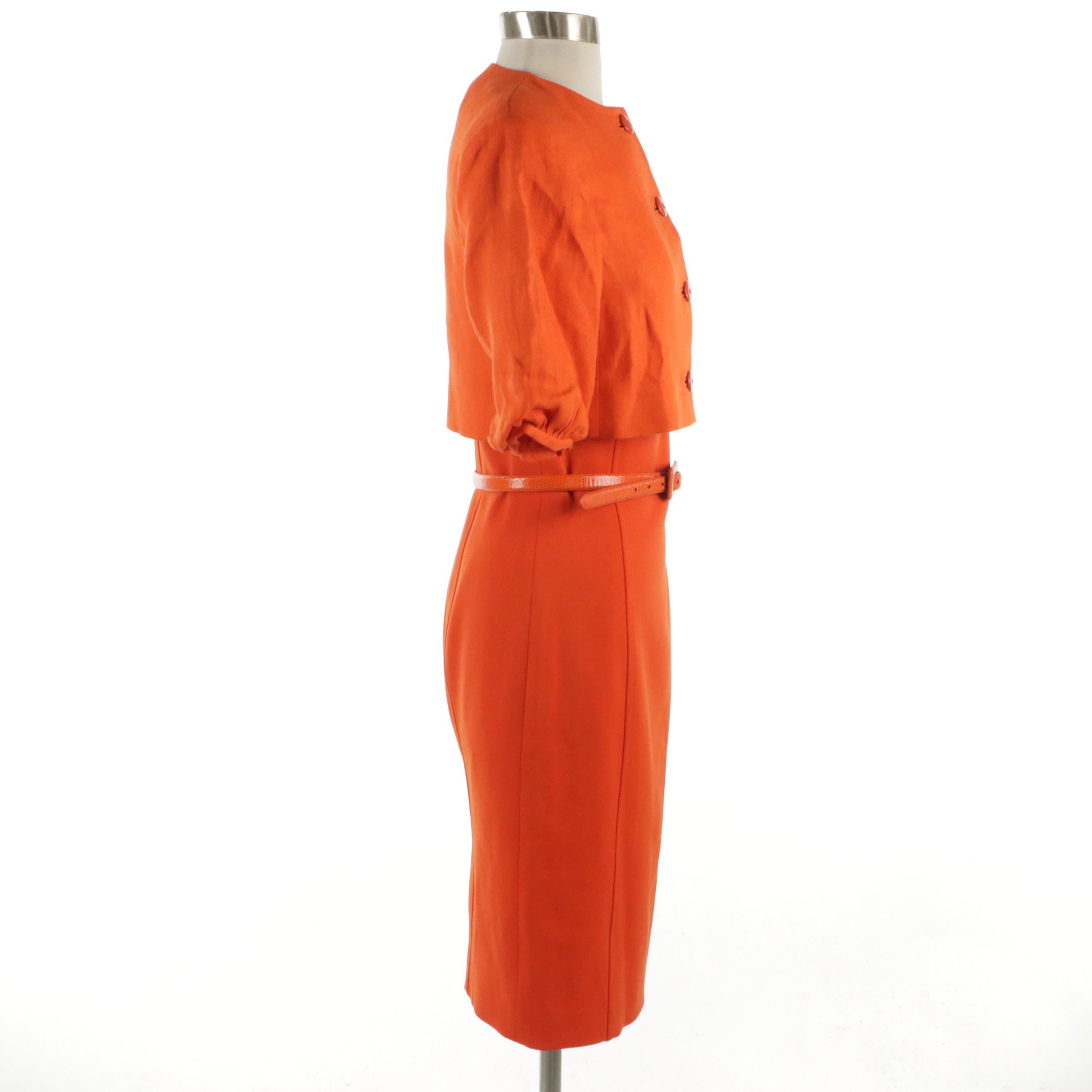 Ralph Lauren Linen Cropped Jacket, Wool Blend Sleeveless Cocktail Dress & Belt